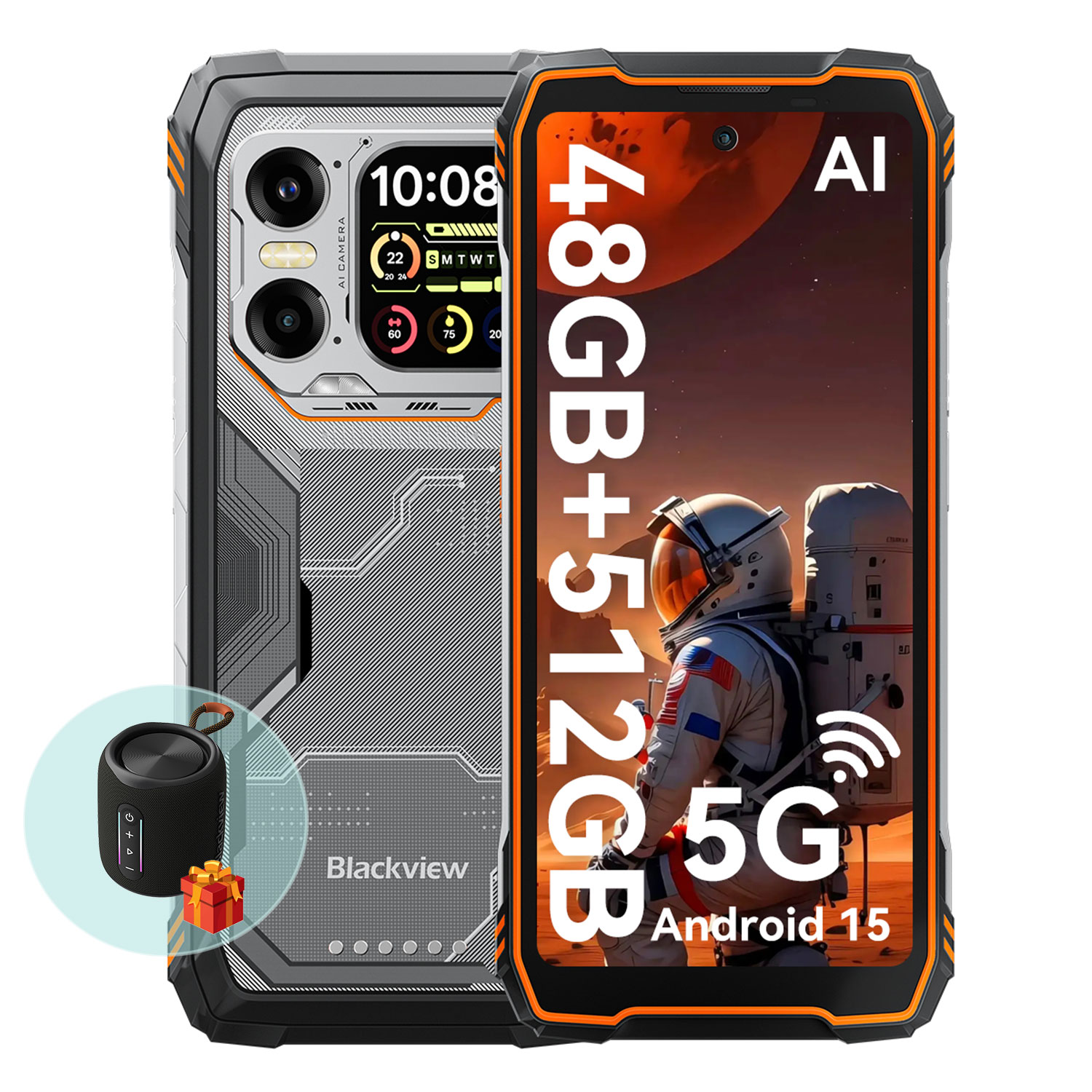 Teléfono robusto con pantalla de astronauta, 48GB+512GB, 5G, Android 15, altavoz pequeño y regalo.