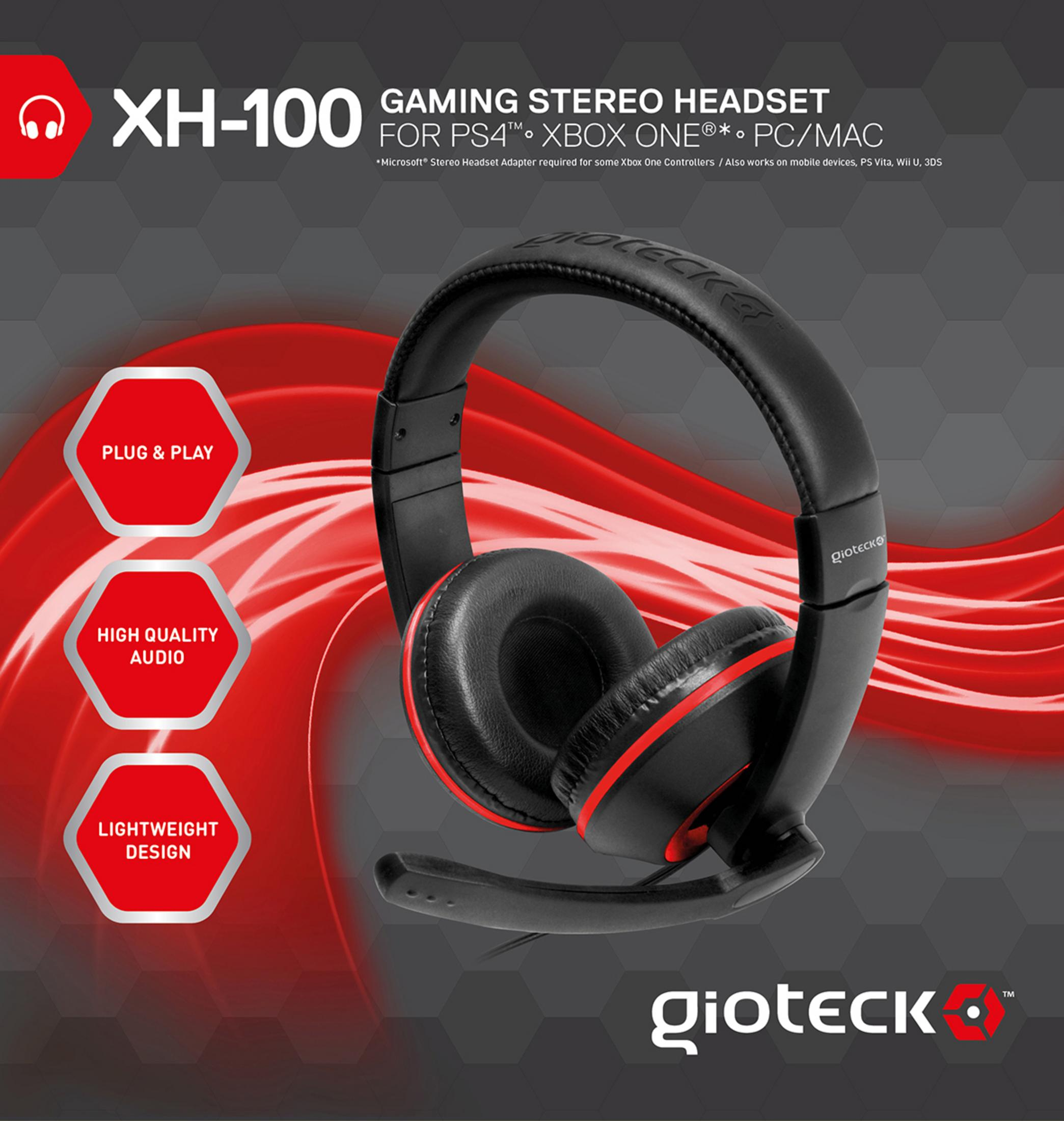 Ein schwarzes Gaming-Headset mit roten Akzenten und einem Mikrofon.