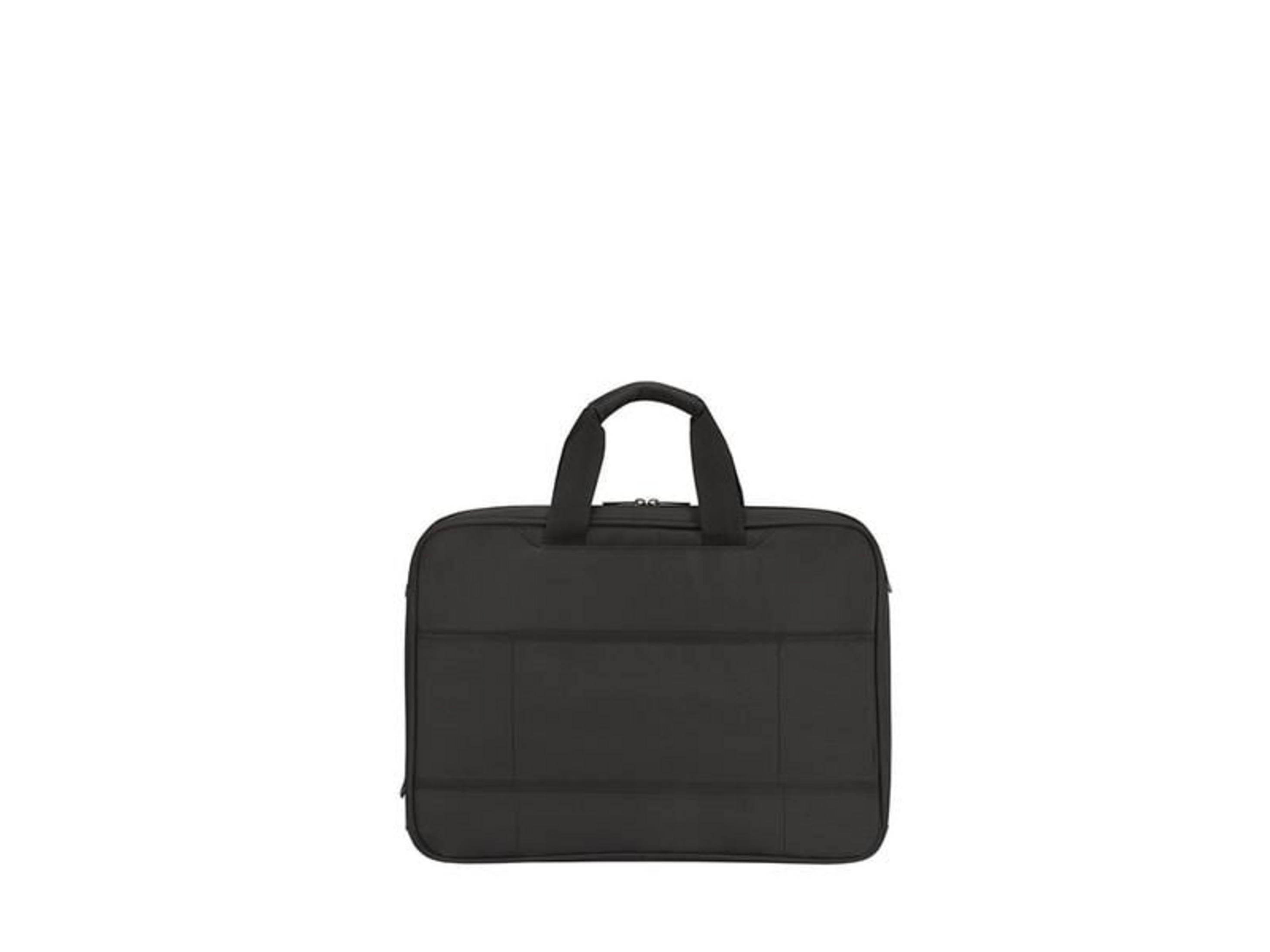 Borsa nera per laptop con manico, design semplice.