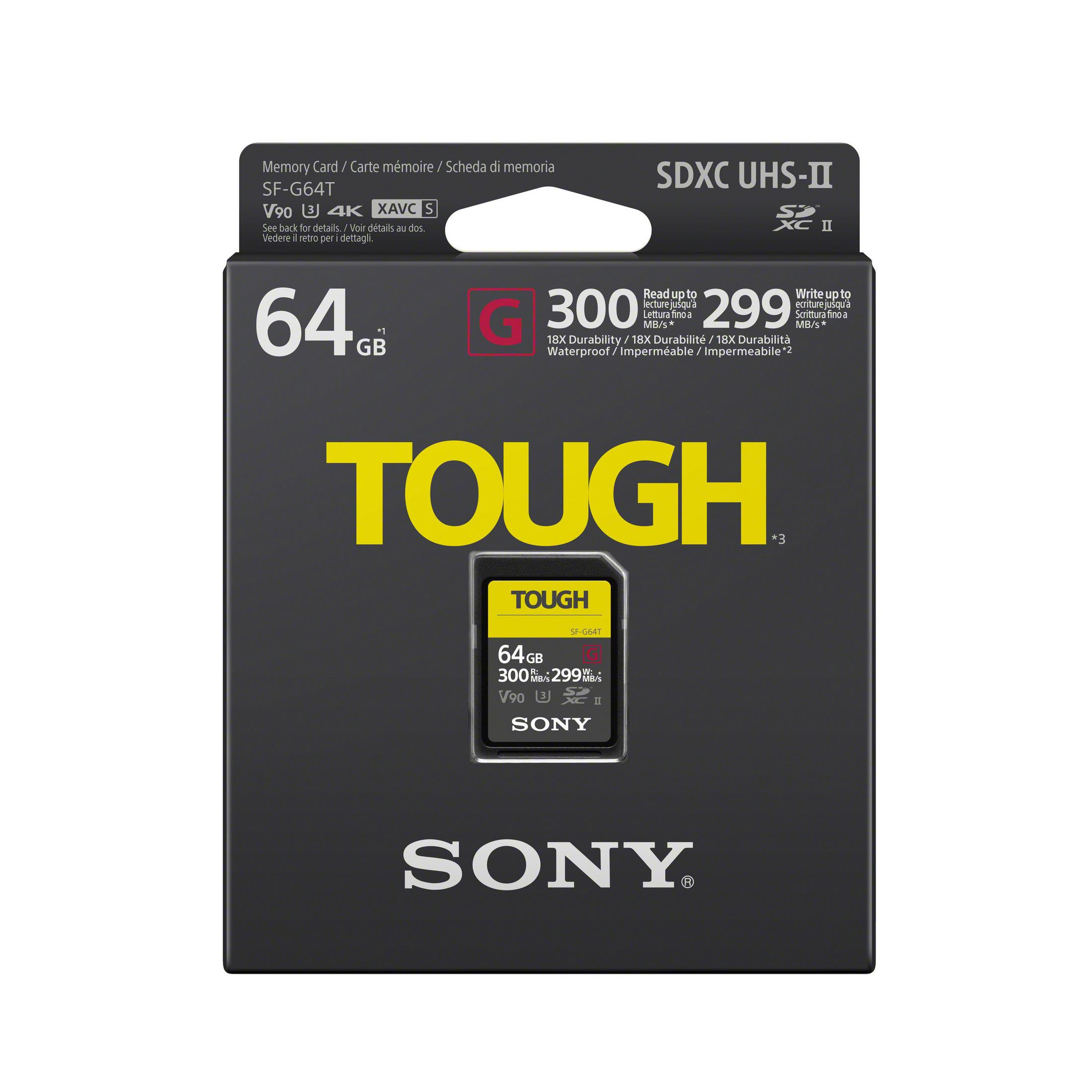 Sony SF-G64T SDXC UHS-II Speicherkarten-Verpackung mit "TOUGH"-Logo.