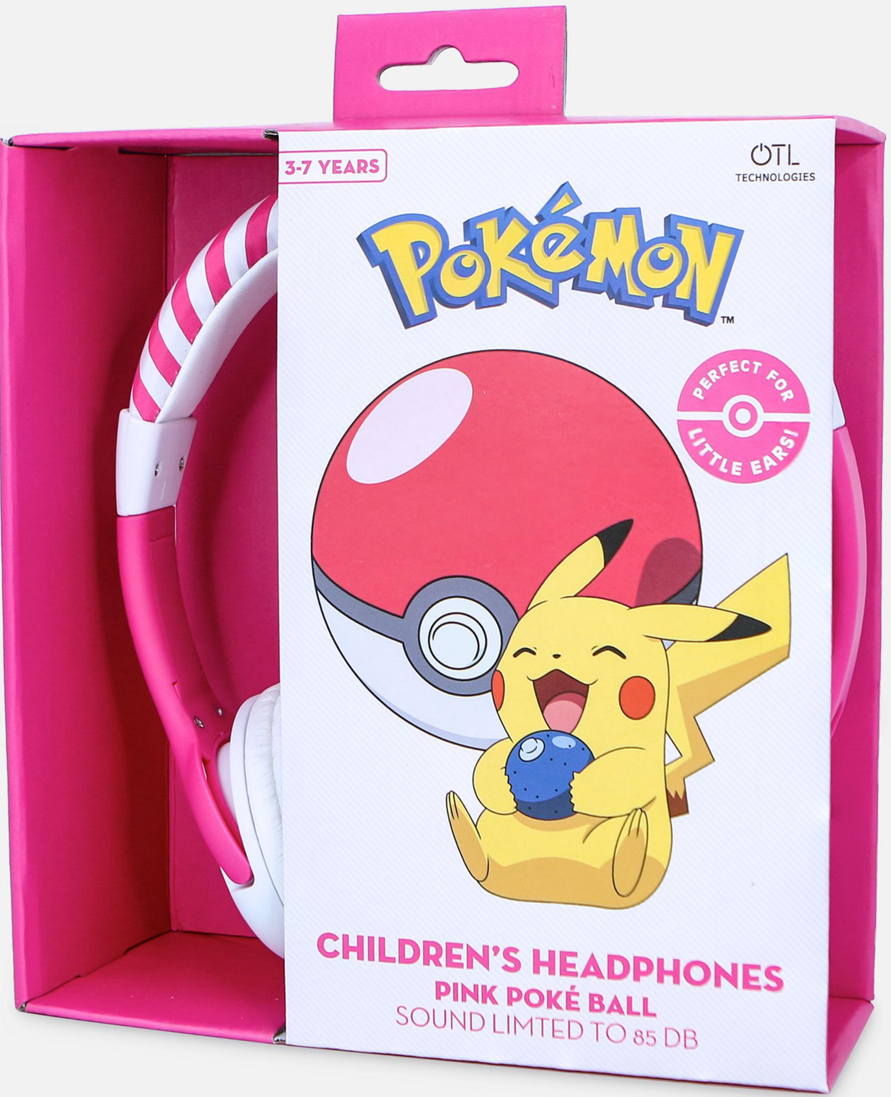 Casque rose pour enfants avec Pikachu et motif Poké Ball.