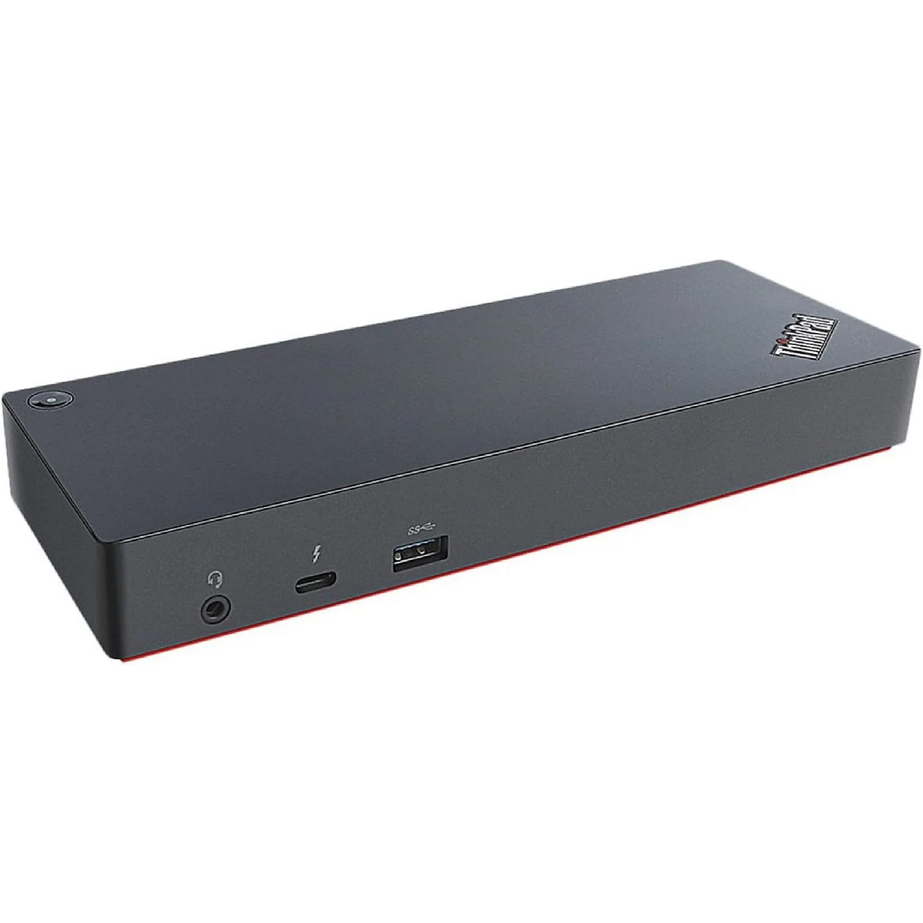 Schwarzer ThinkPad Dockingstation mit roten Akzenten und Anschlüssen.