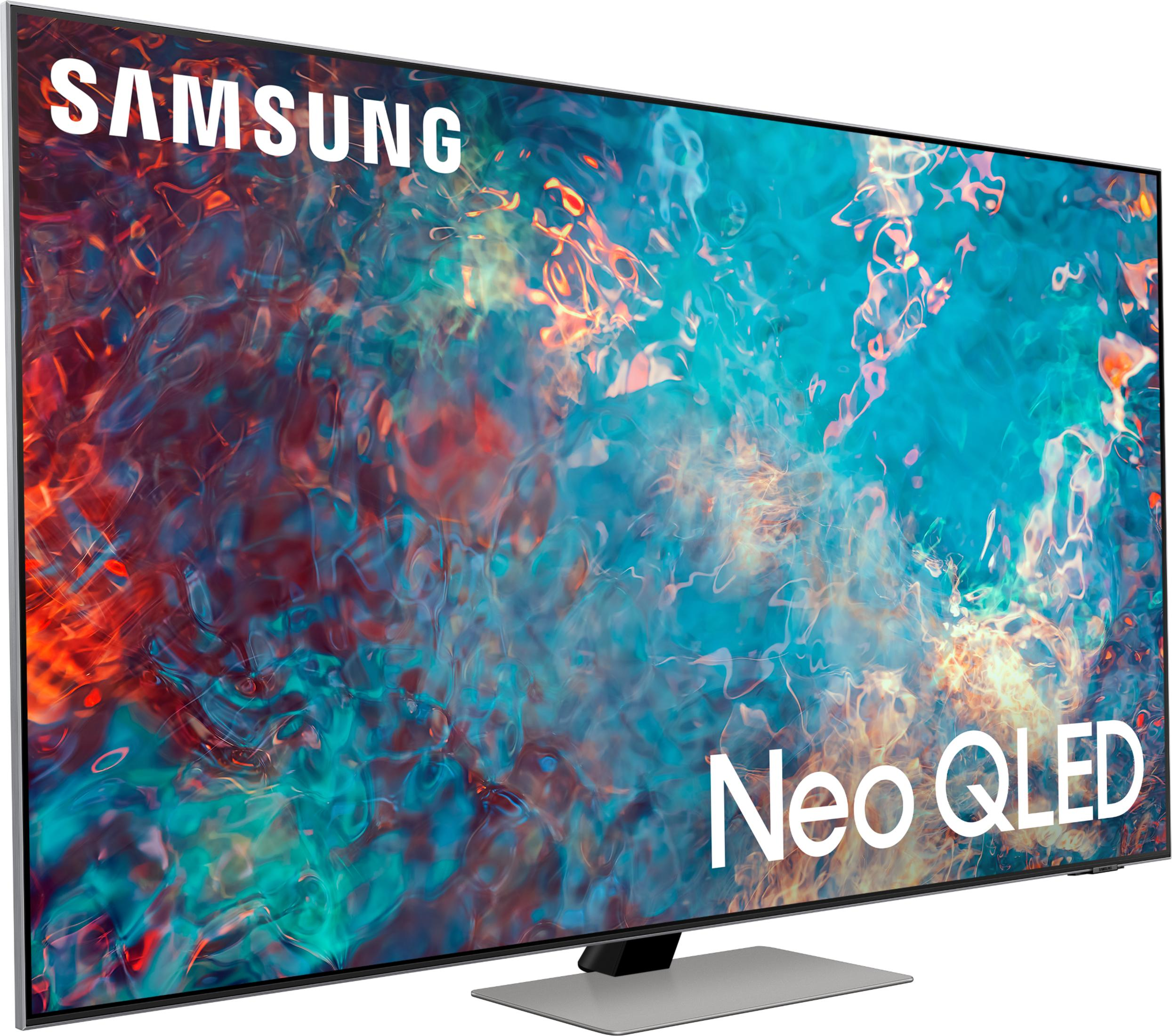 Ein Samsung Neo QLED Fernseher mit abstraktem Hintergrund.