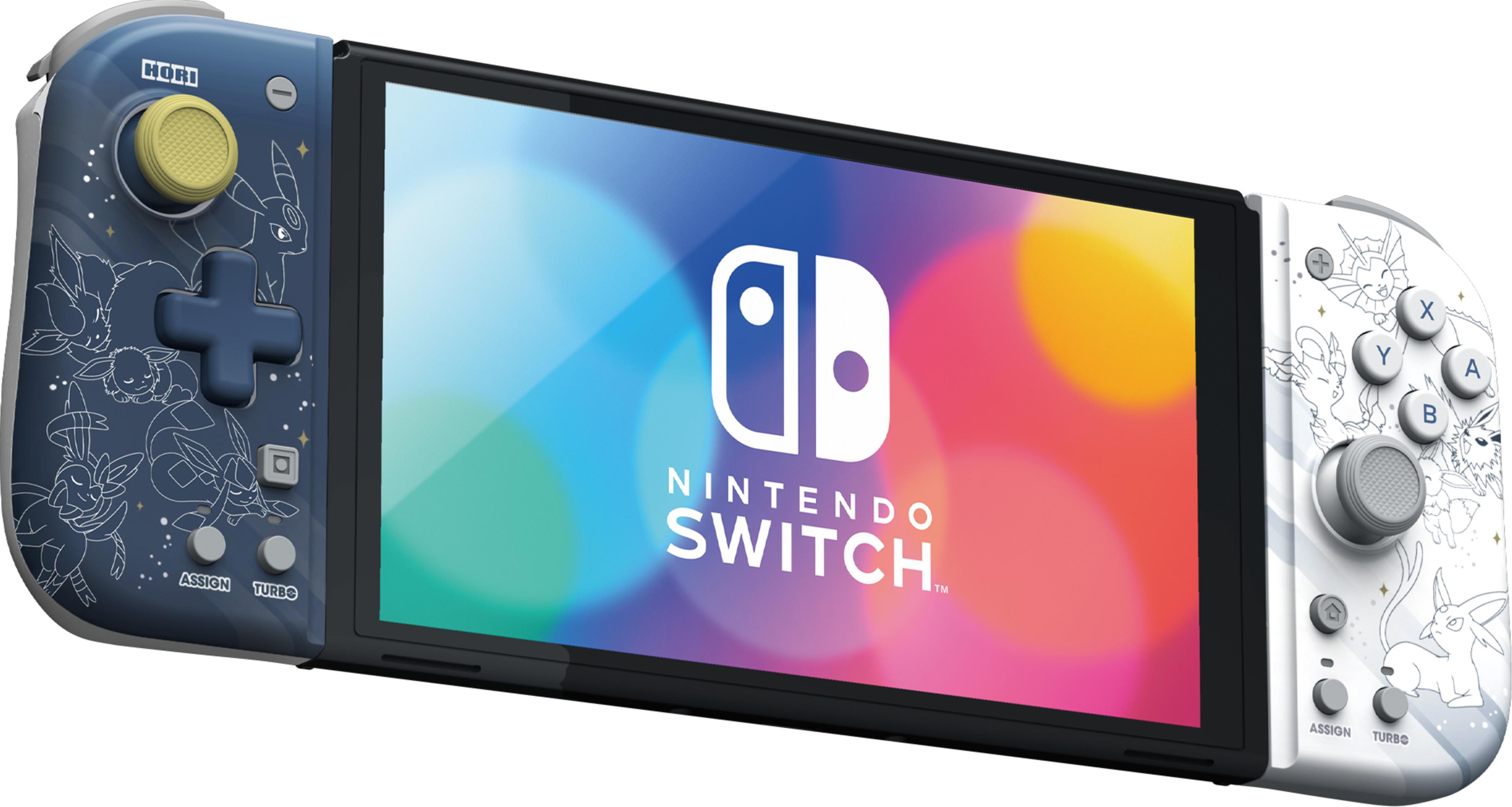 Nintendo Switch z motywem Pokémon, granatowy i biały, z ilustracjami Eevee.