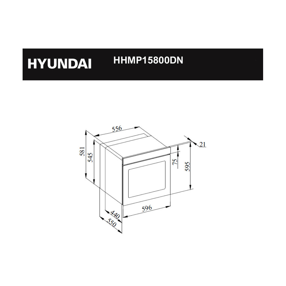 Dibujo técnico de un horno con dimensiones.