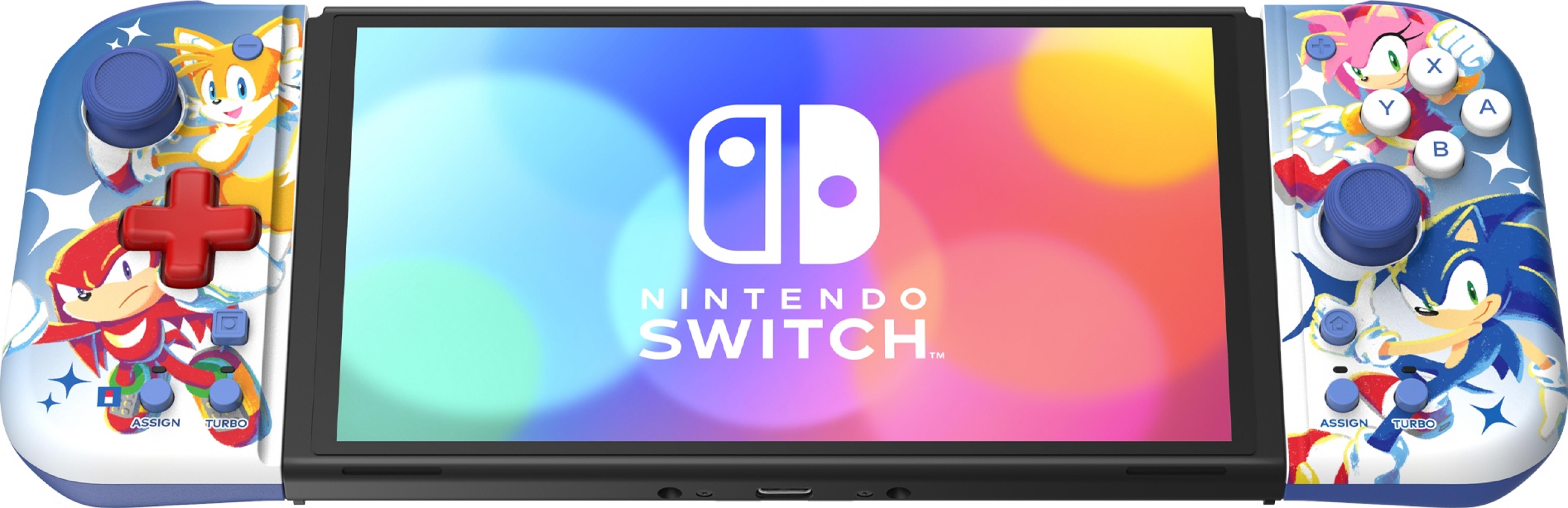 Nintendo Switch mit Sonic-Motiv: Sonic, Tails, Knuckles, Amy. Blaue Controller.