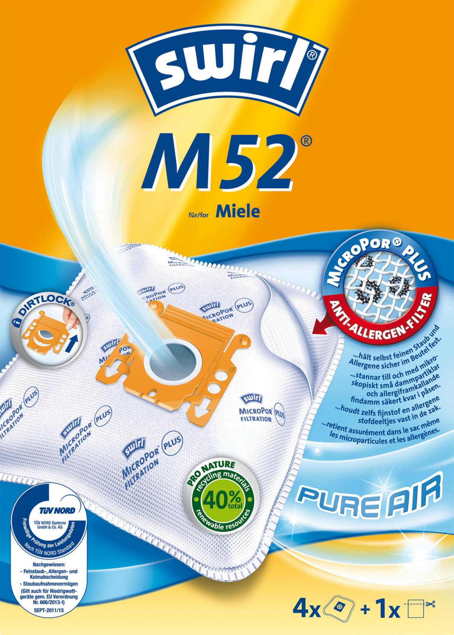 Swirl M52 Staubbeutel für Miele mit MicroPor Plus Anti-Allergen-Filter.