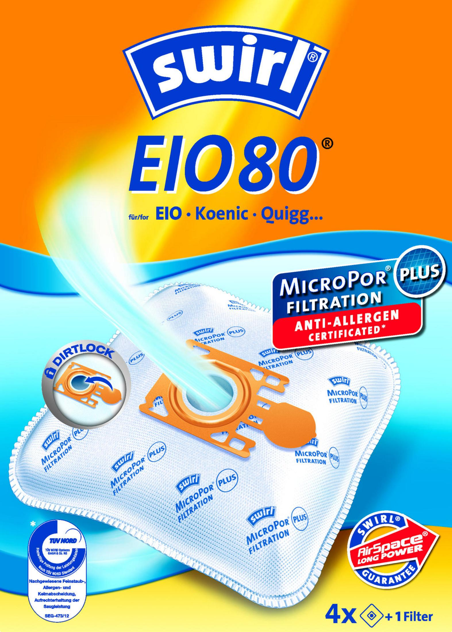 Swirl EI080 Staubsaugerbeutel mit MicroPor Plus Filtration und Anti-Allergen Zertifikat.
