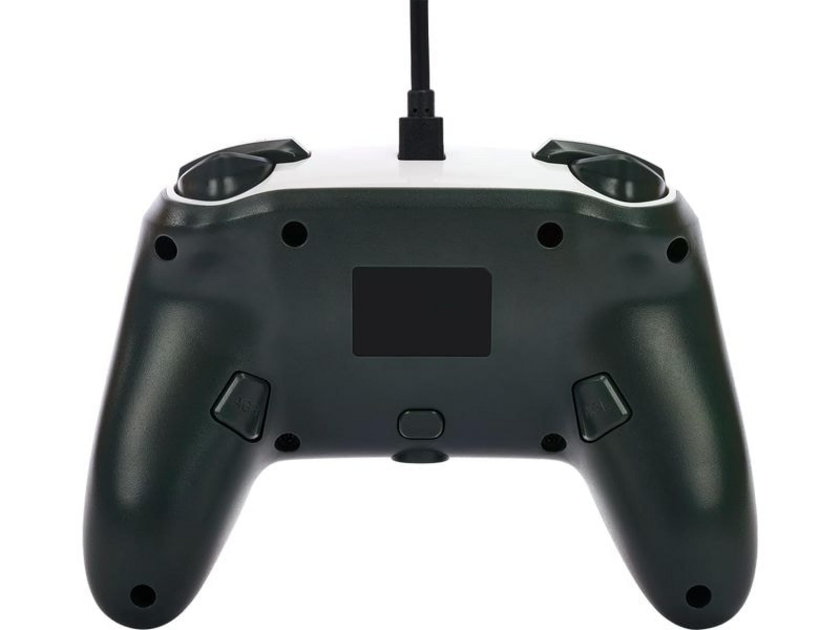 Dunkelgrüner Controller mit Kabel und Tasten.