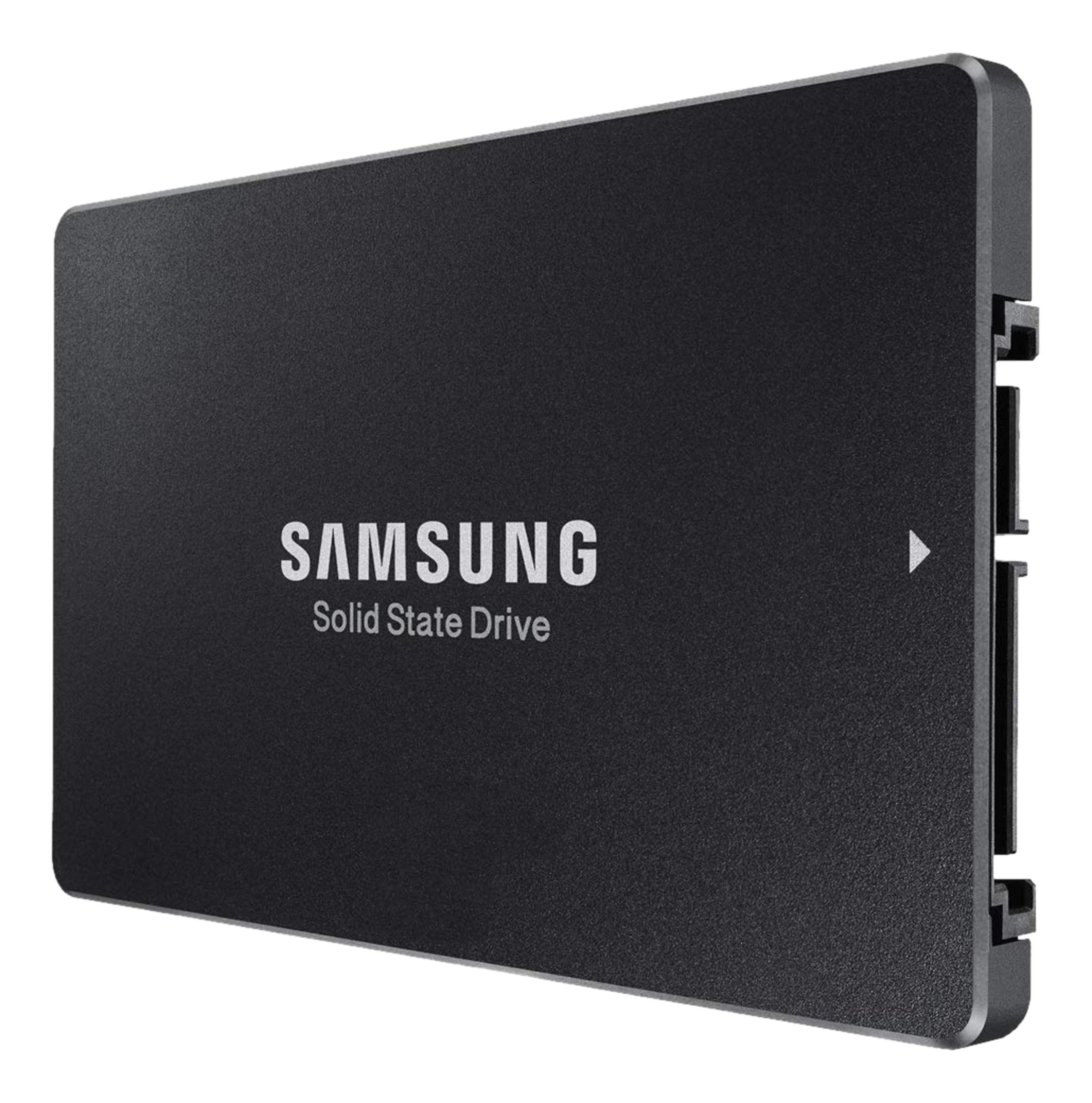 SSD Samsung nero con logo e testo bianchi.