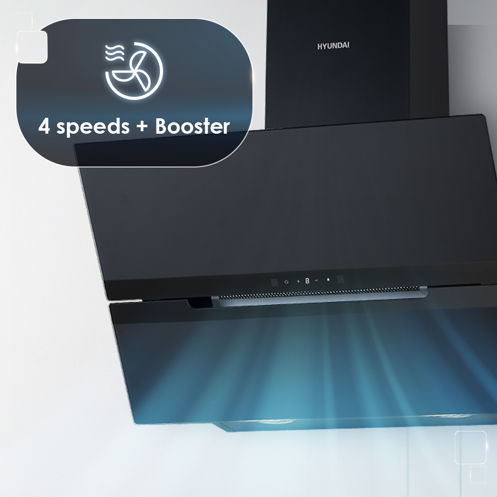 Campana extractora negra con 4 velocidades y función booster.