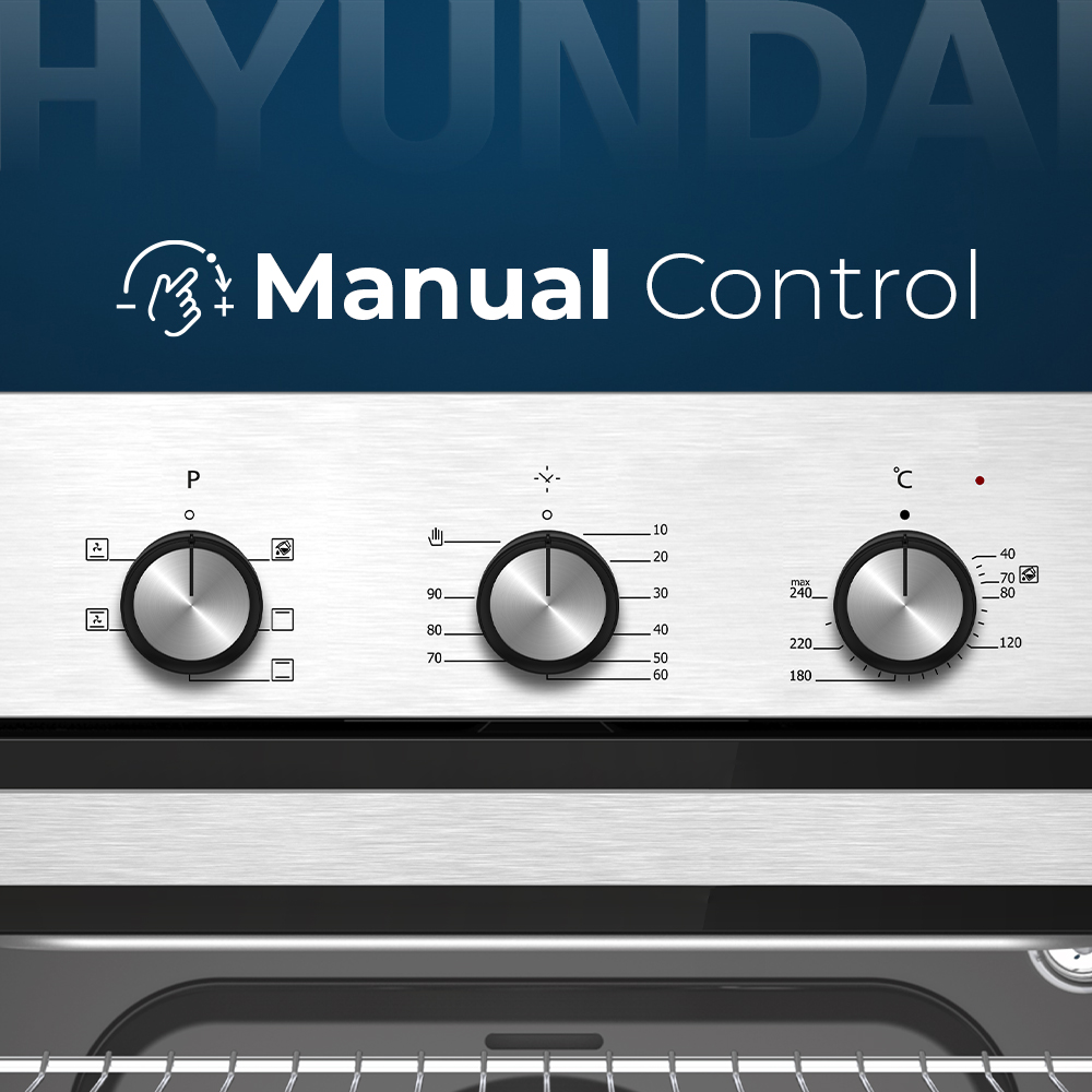 Una estufa con tres perillas de control y símbolos para varias funciones.