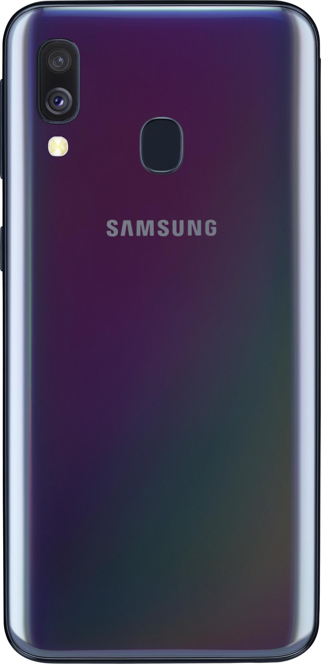Rückseite eines violetten Samsung-Smartphones mit Doppelkamera und Fingerabdrucksensor.