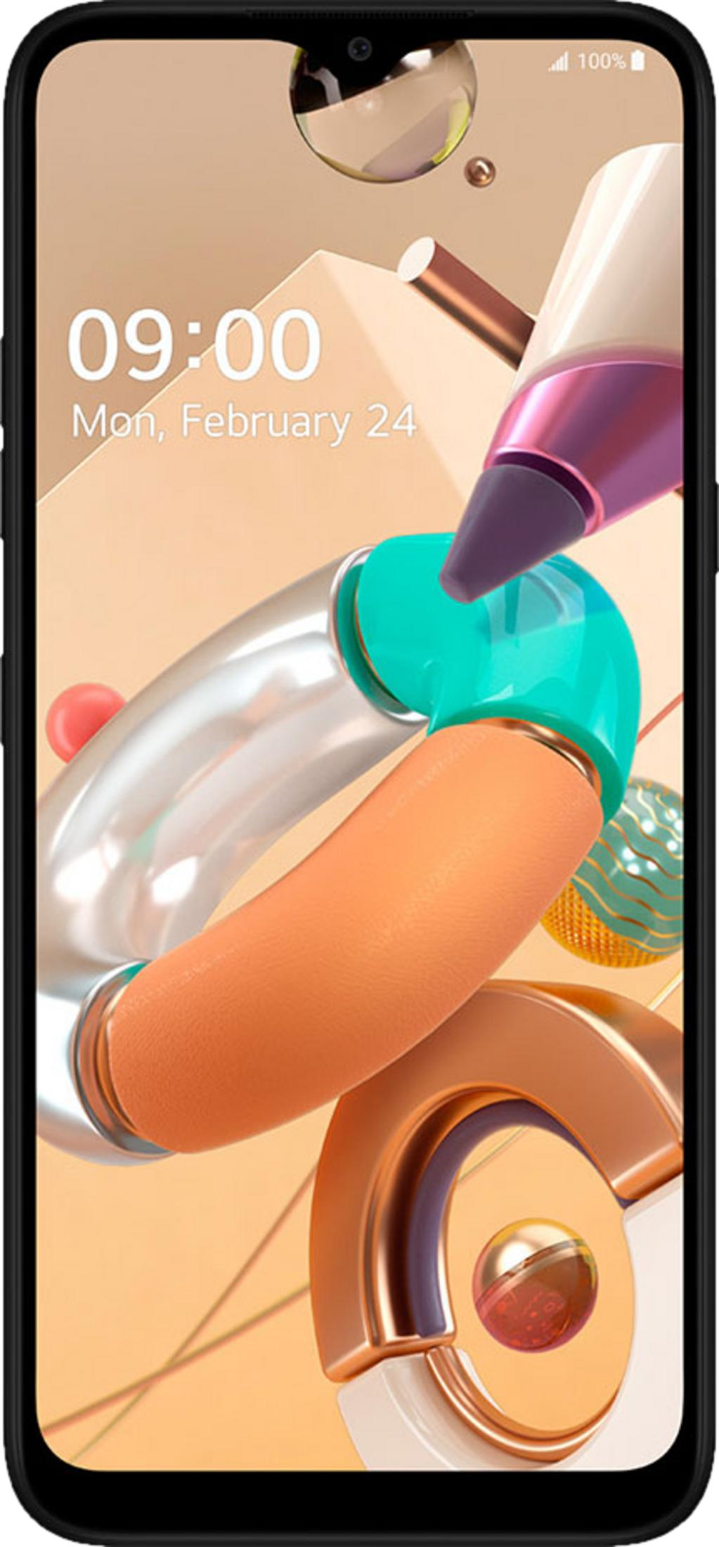 Ein Smartphone zeigt eine abstrakte digitale Tapete mit geometrischen Formen und der Uhrzeit 09:00.