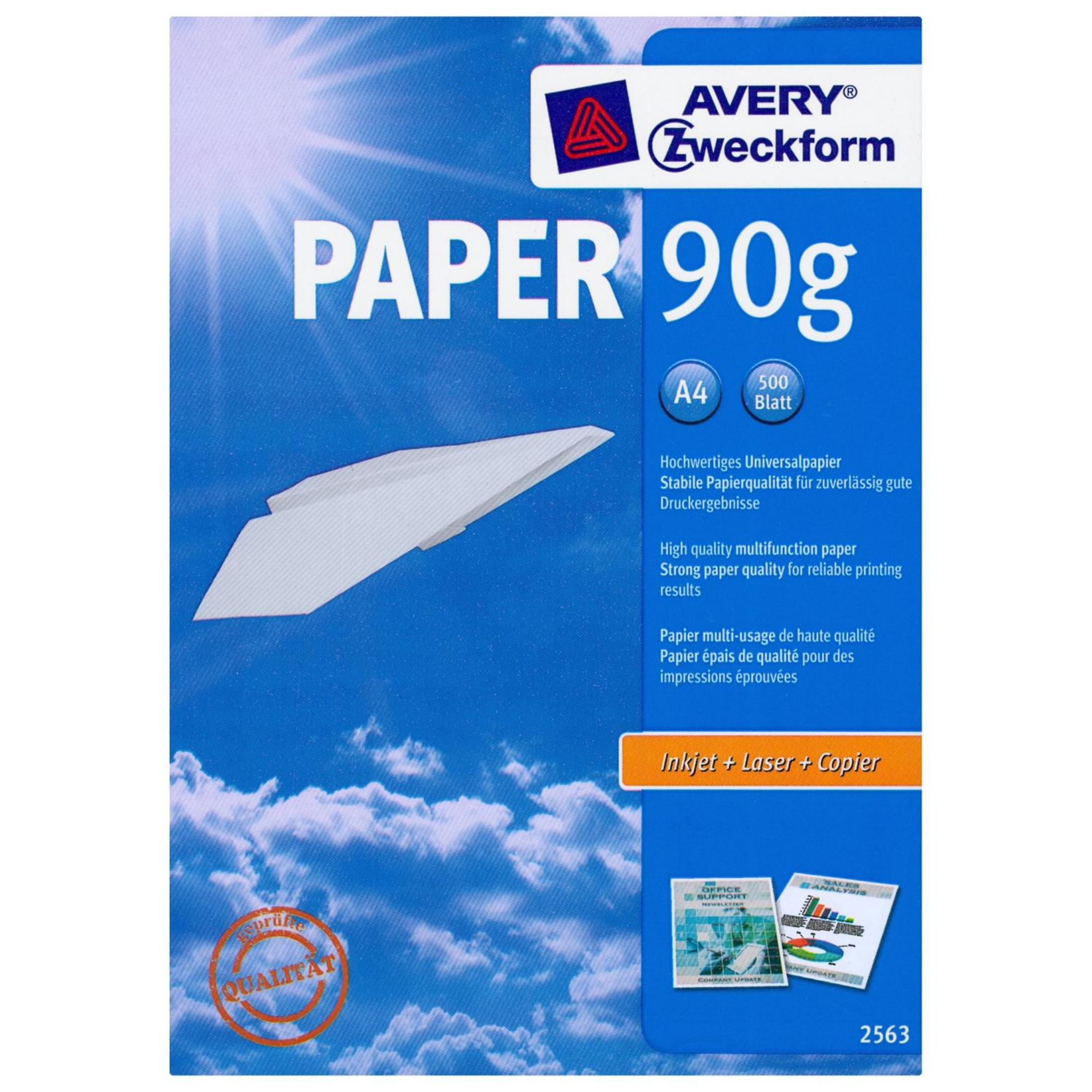 AVERY Zweckform Papier 90g A4, 500 Blatt, Multifunktionspapier für Drucker.
