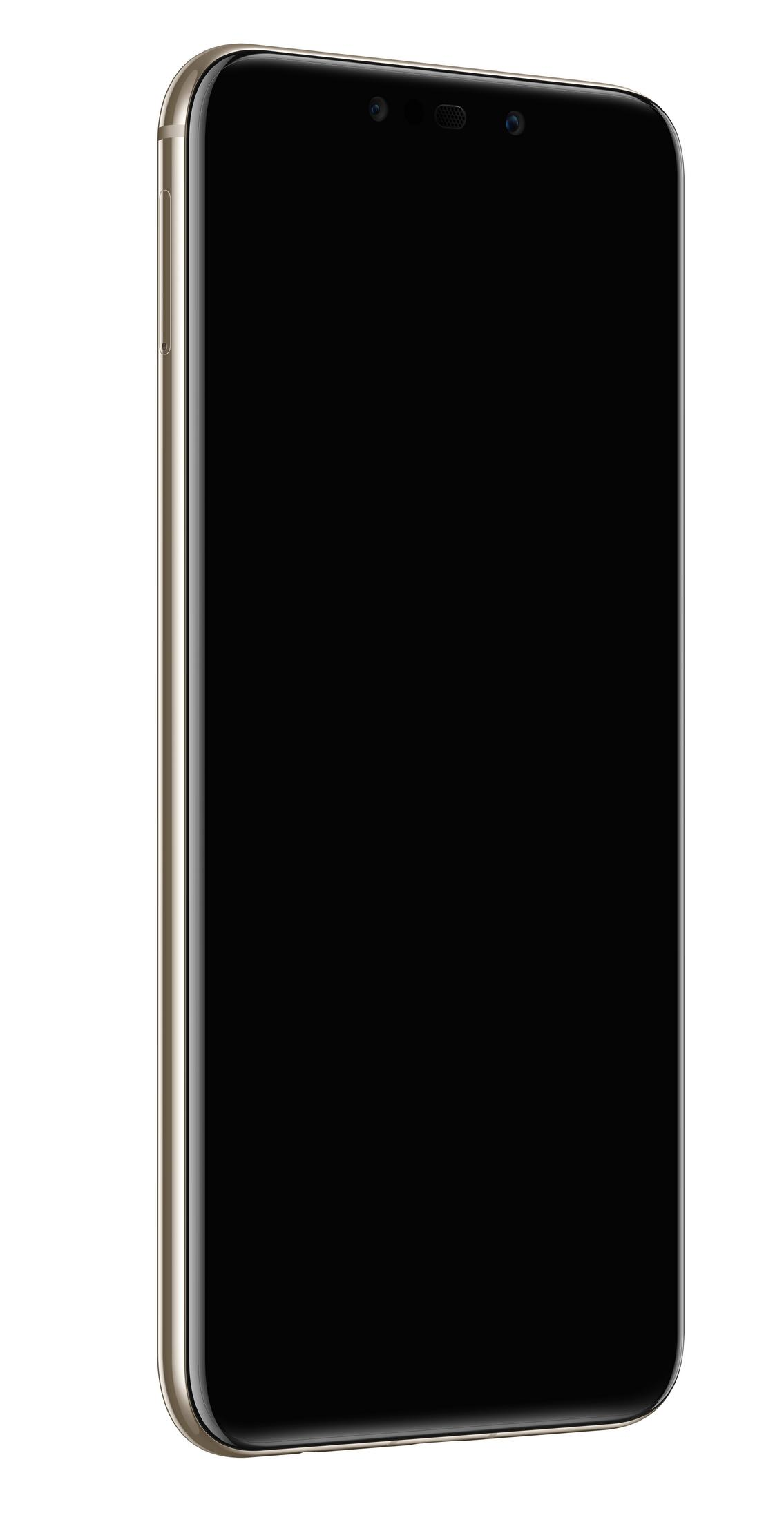 Złoty smartfon z czarnym ekranem.