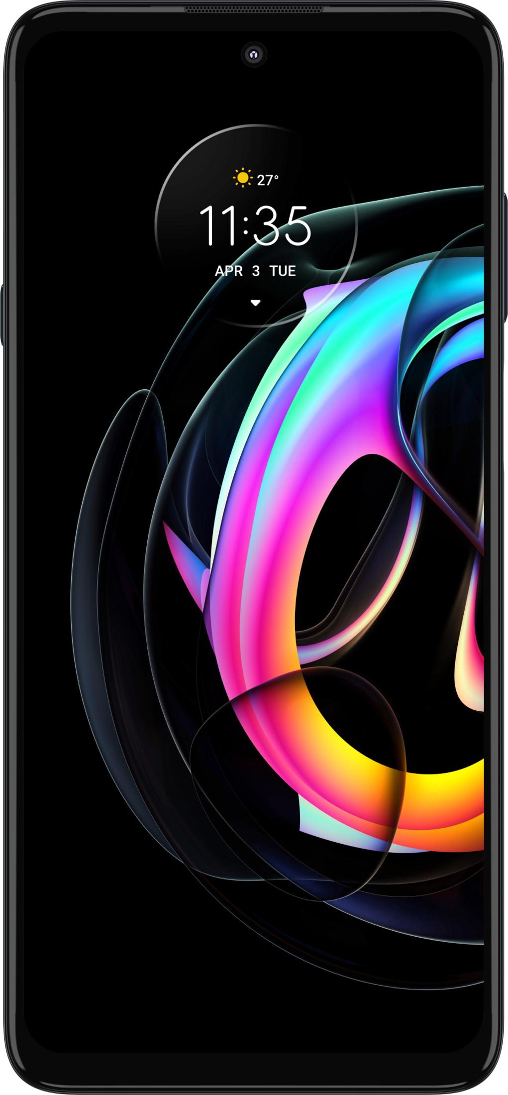 Smartfon wyświetla 11:35, 27 stopni i 3 kwietnia z kolorową tapetą.