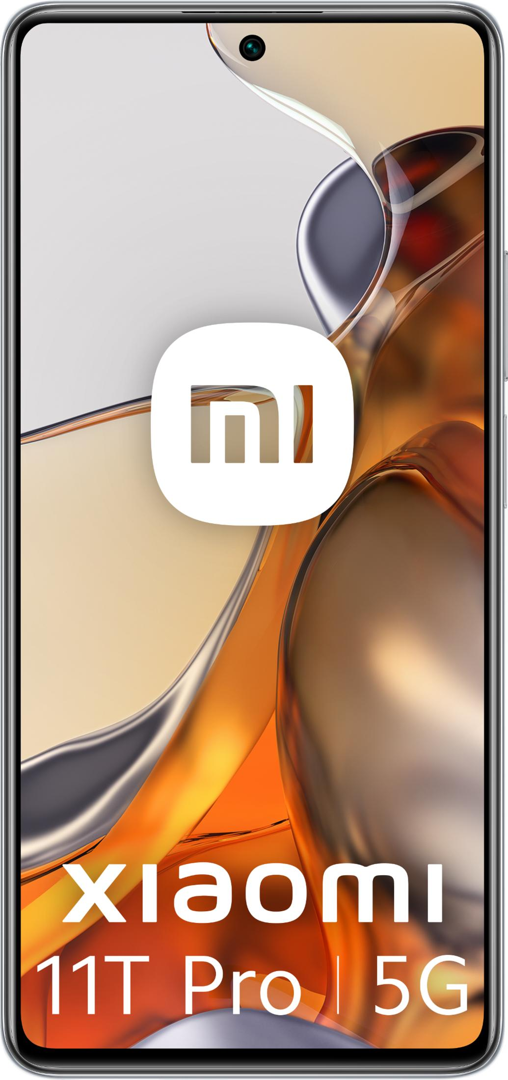Xiaomi 11T Pro 5G mit MI-Logo und abstraktem orange-grauem Hintergrund.