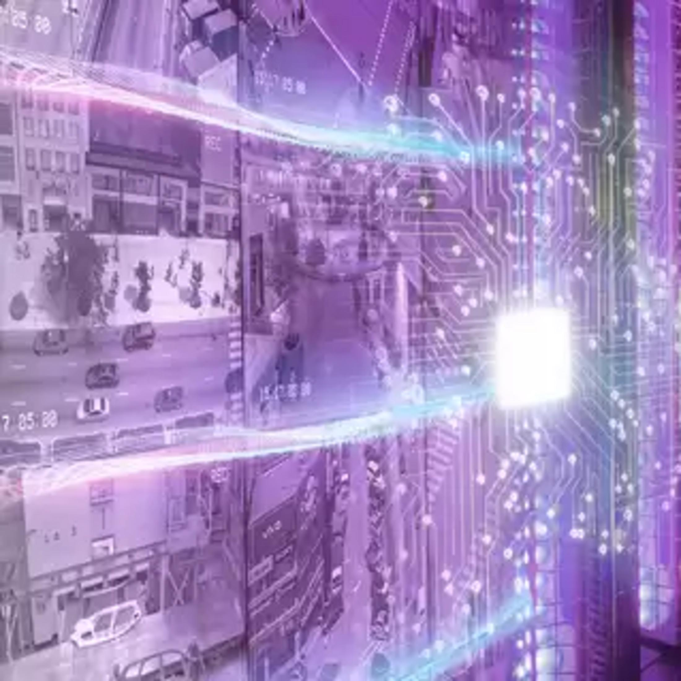 Nakładka nagrań z kamer monitoringu miast i płytek drukowanych.