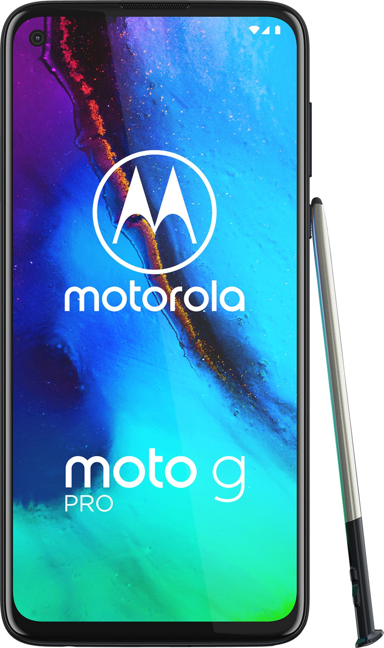 Motorola Moto G Pro Smartphone mit Stift auf weißem Hintergrund.