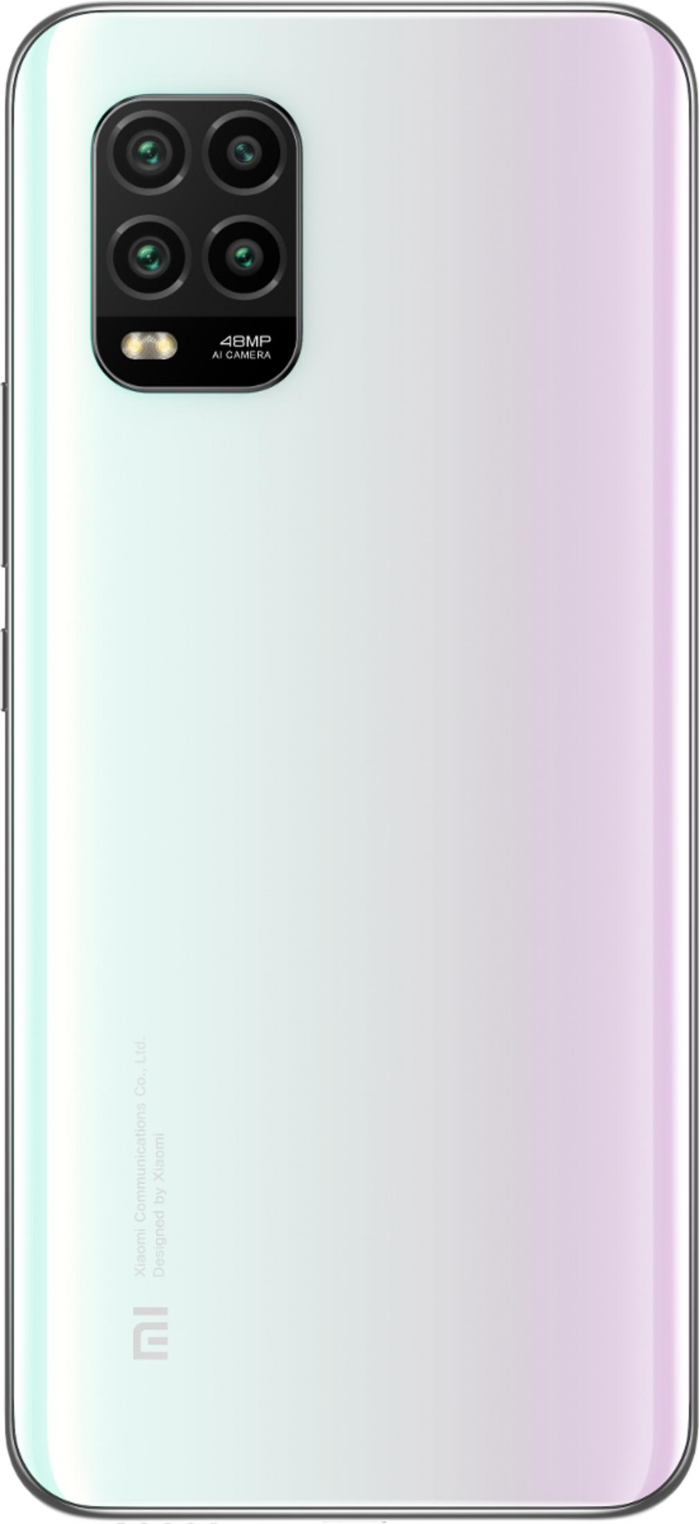 Rückseite eines weißen Smartphones mit vierfacher Kamera und 48MP AI-Logo.