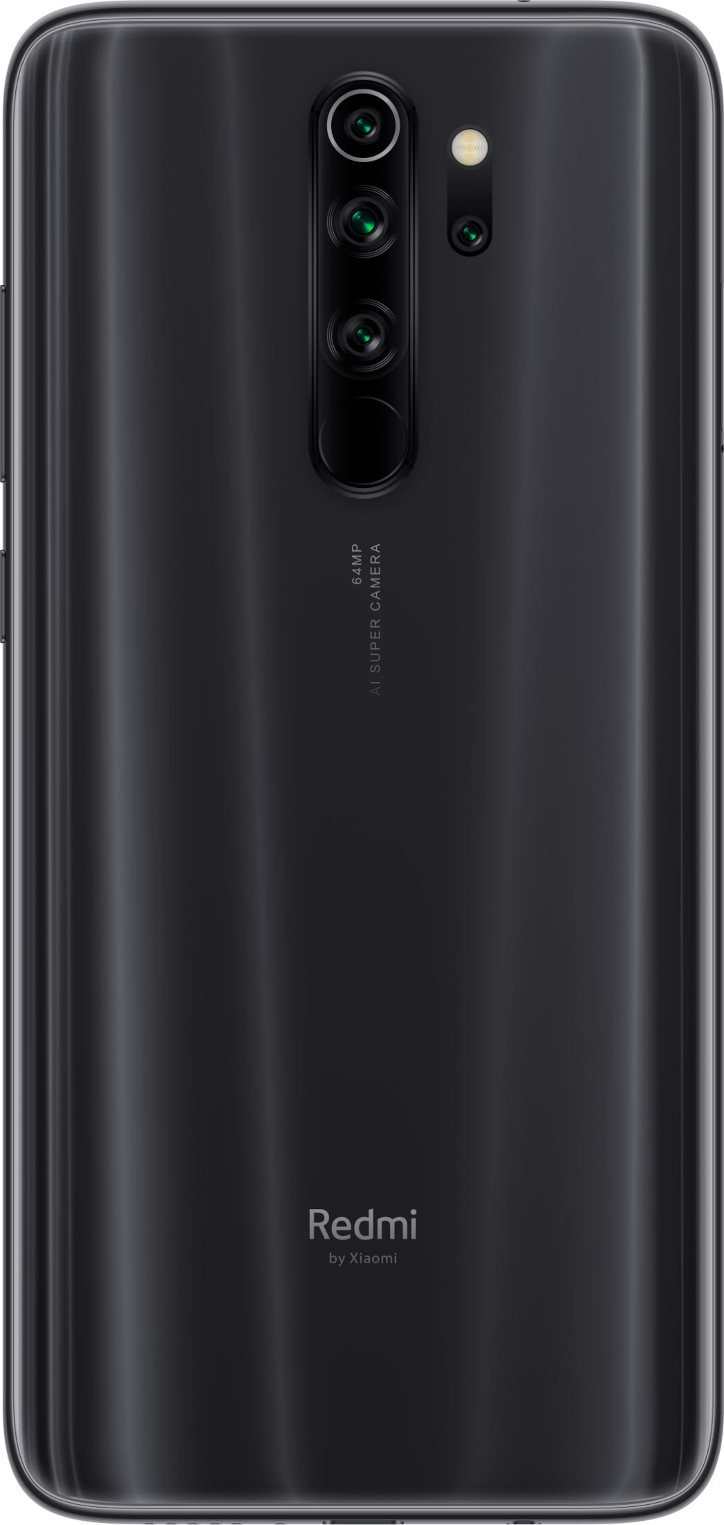 Achterkant van een zwarte Redmi smartphone met vier camera's en flitser.