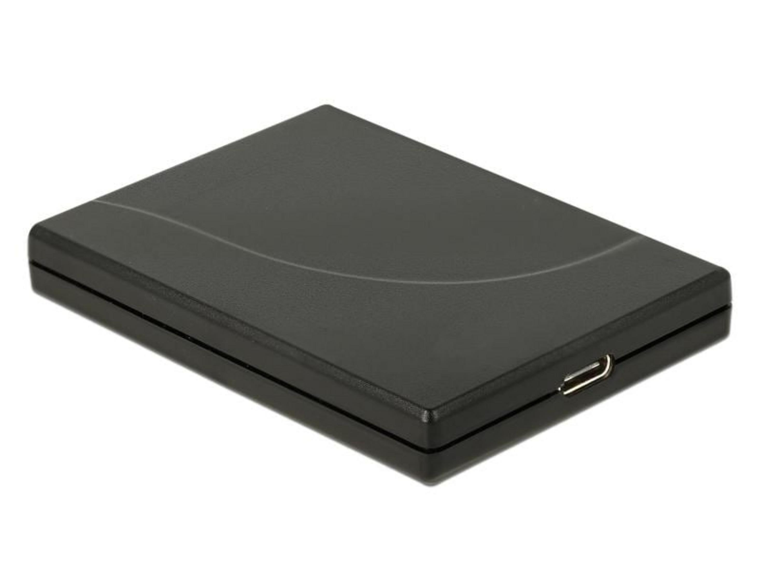 Ein schwarzes, rechteckiges Gerät mit einem USB-Anschluss.