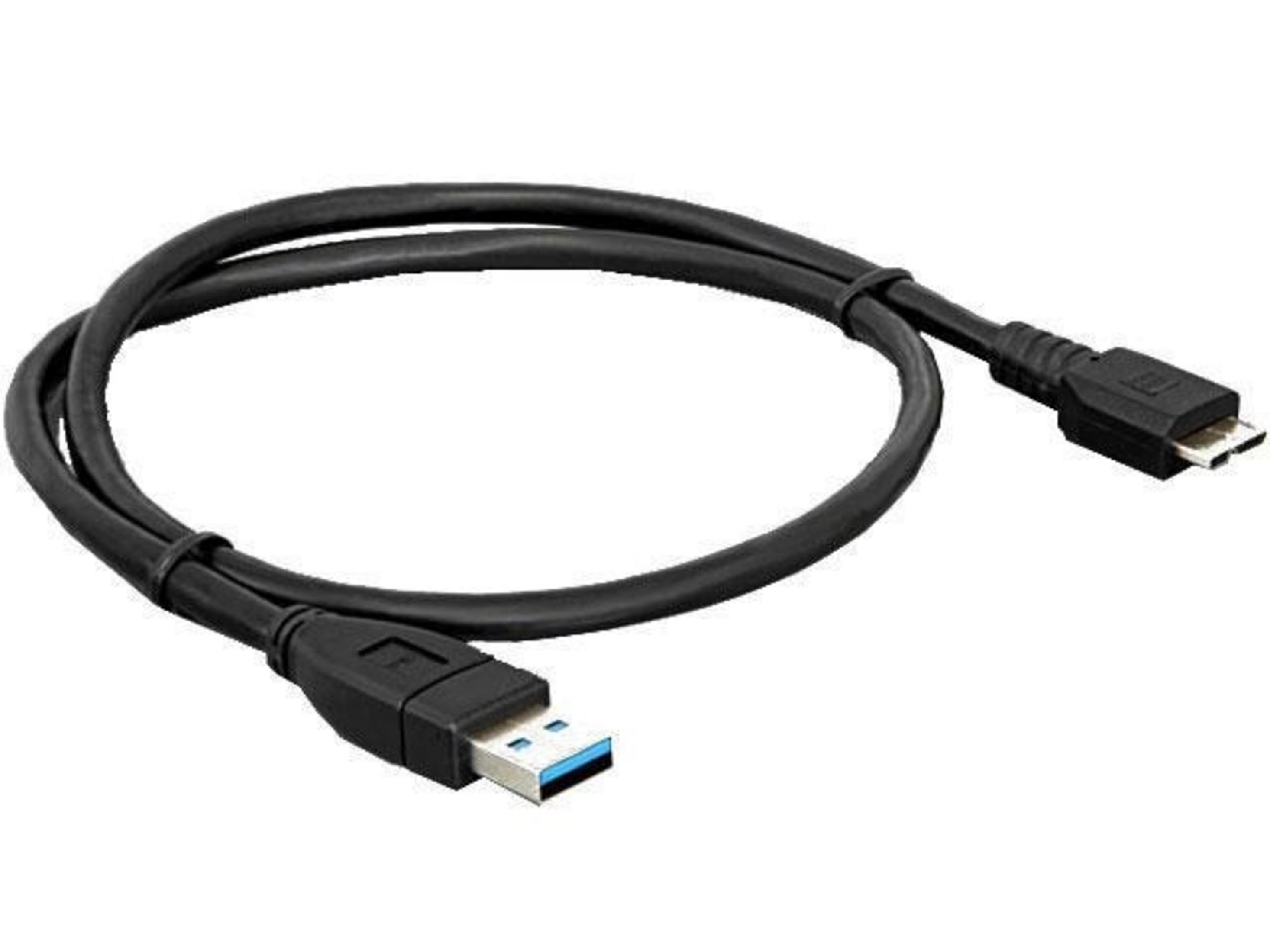 Schwarzes USB-Kabel mit einem USB-A- und einem Micro-USB-Stecker.