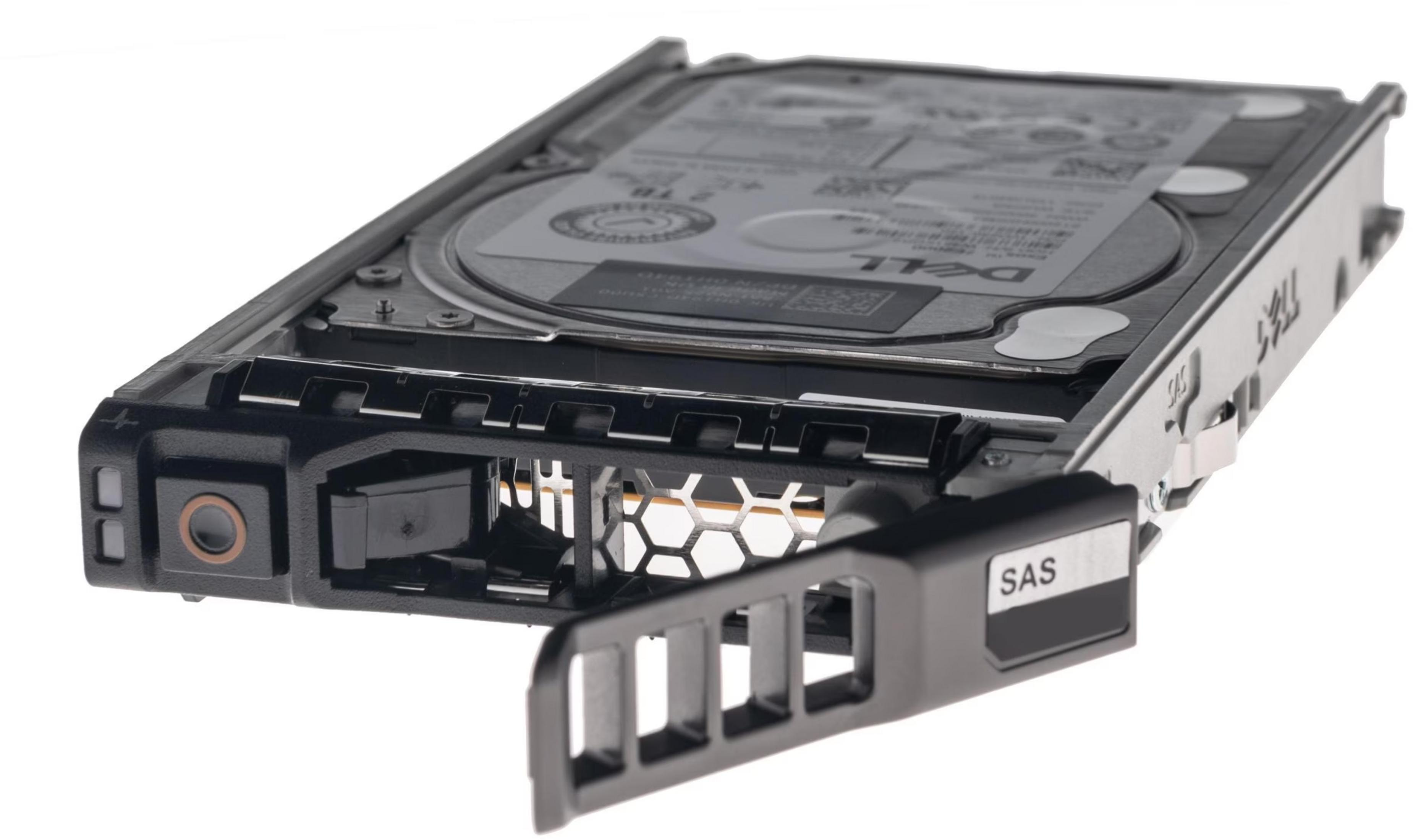 Dysk twardy Dell SAS 2 TB z otwartą przednią osłoną.