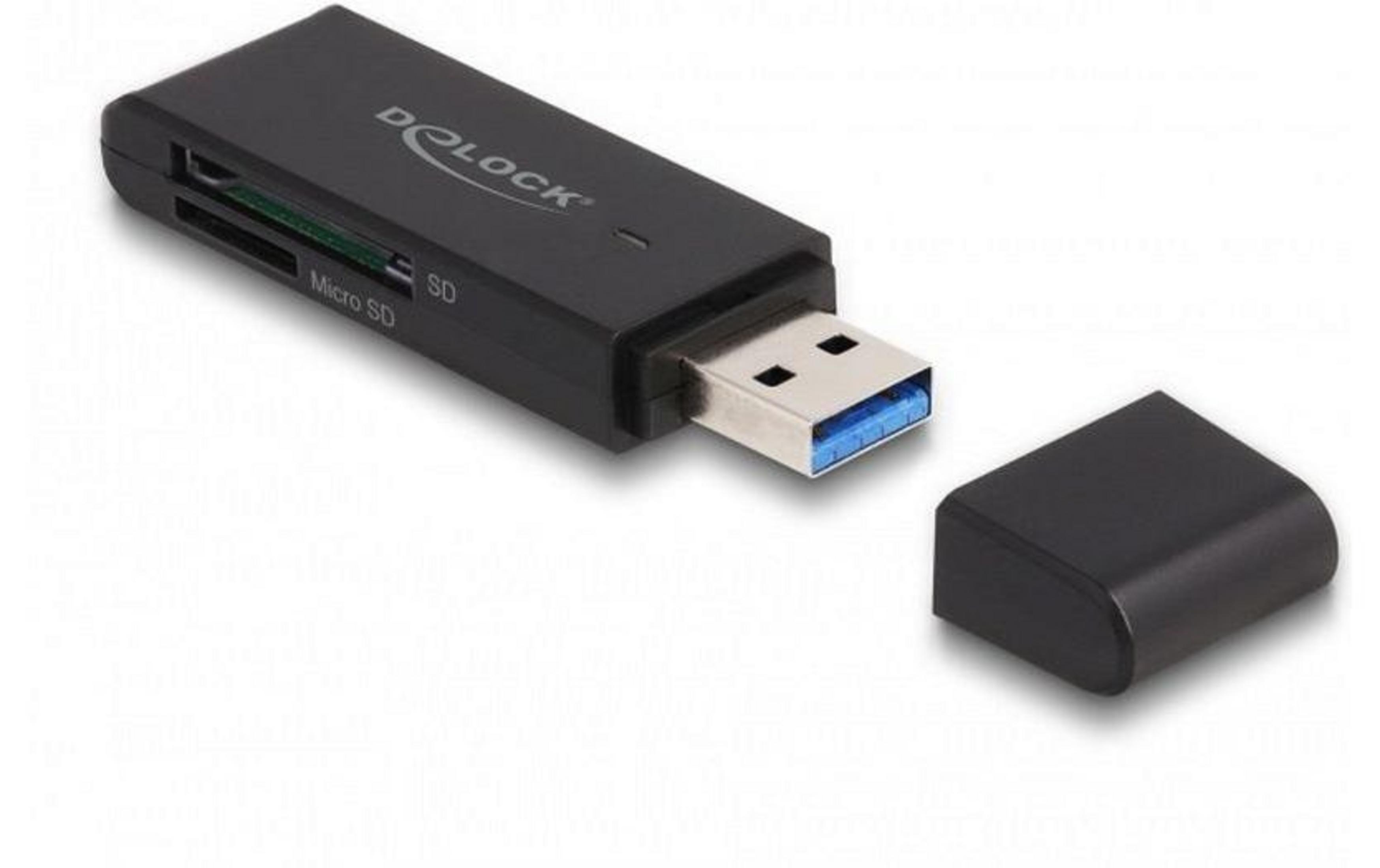 Lettore di schede USB nero con slot per schede SD e Micro SD.