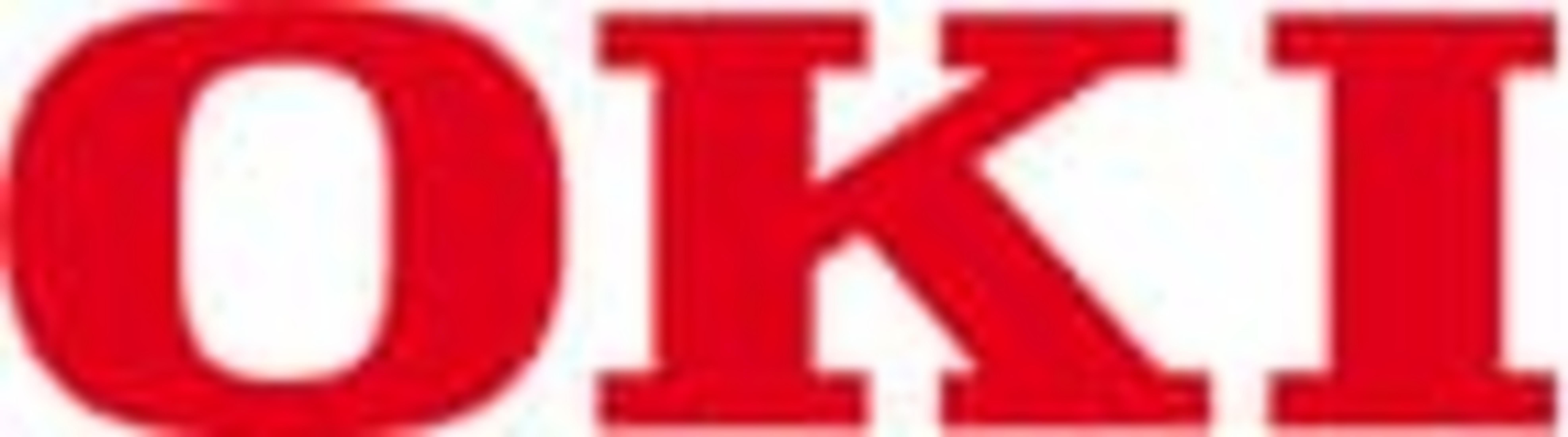 Czerwone litery OKI na białym tle.