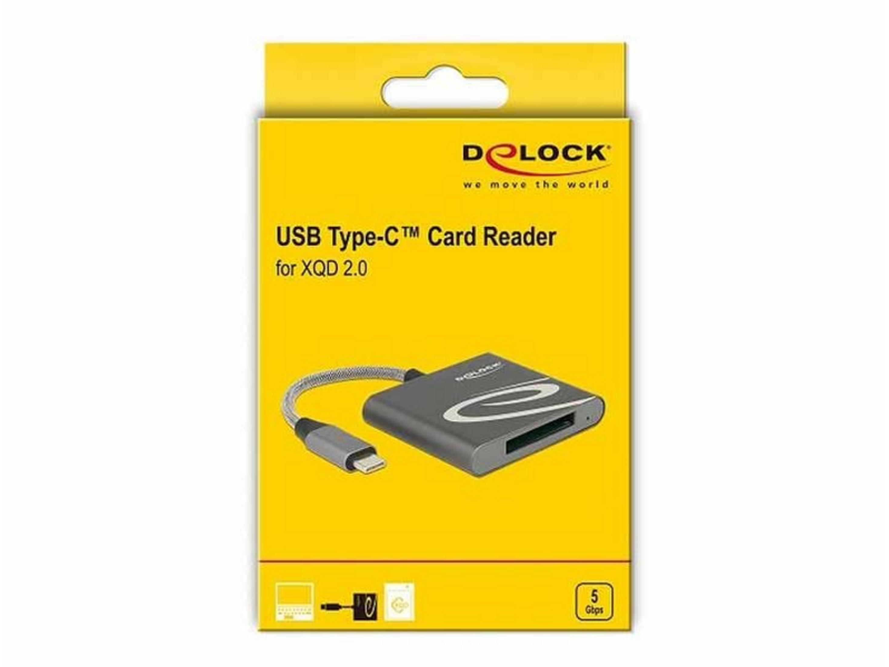 Verpackung eines Delock USB-C Kartenlesers für XQD 2.0.