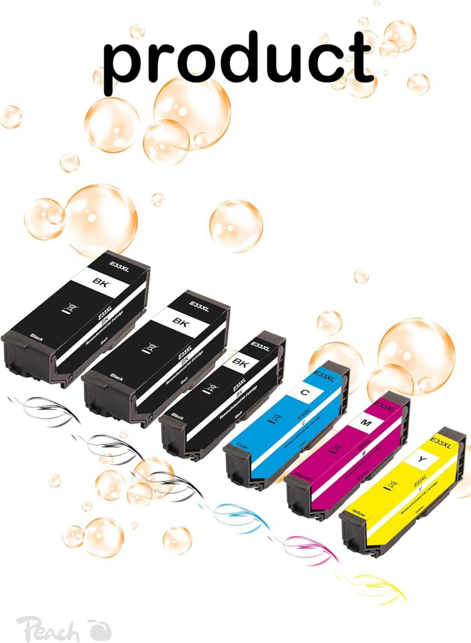 Pięć wkładów atramentowych: czarny, cyjan, magenta, żółty i czarny.