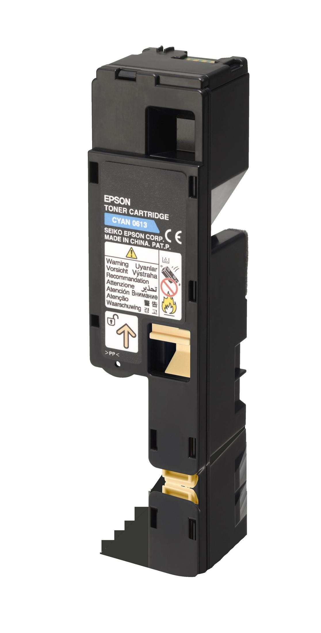 Un'unità di cartuccia toner Epson nera con testo blu per Ciano.