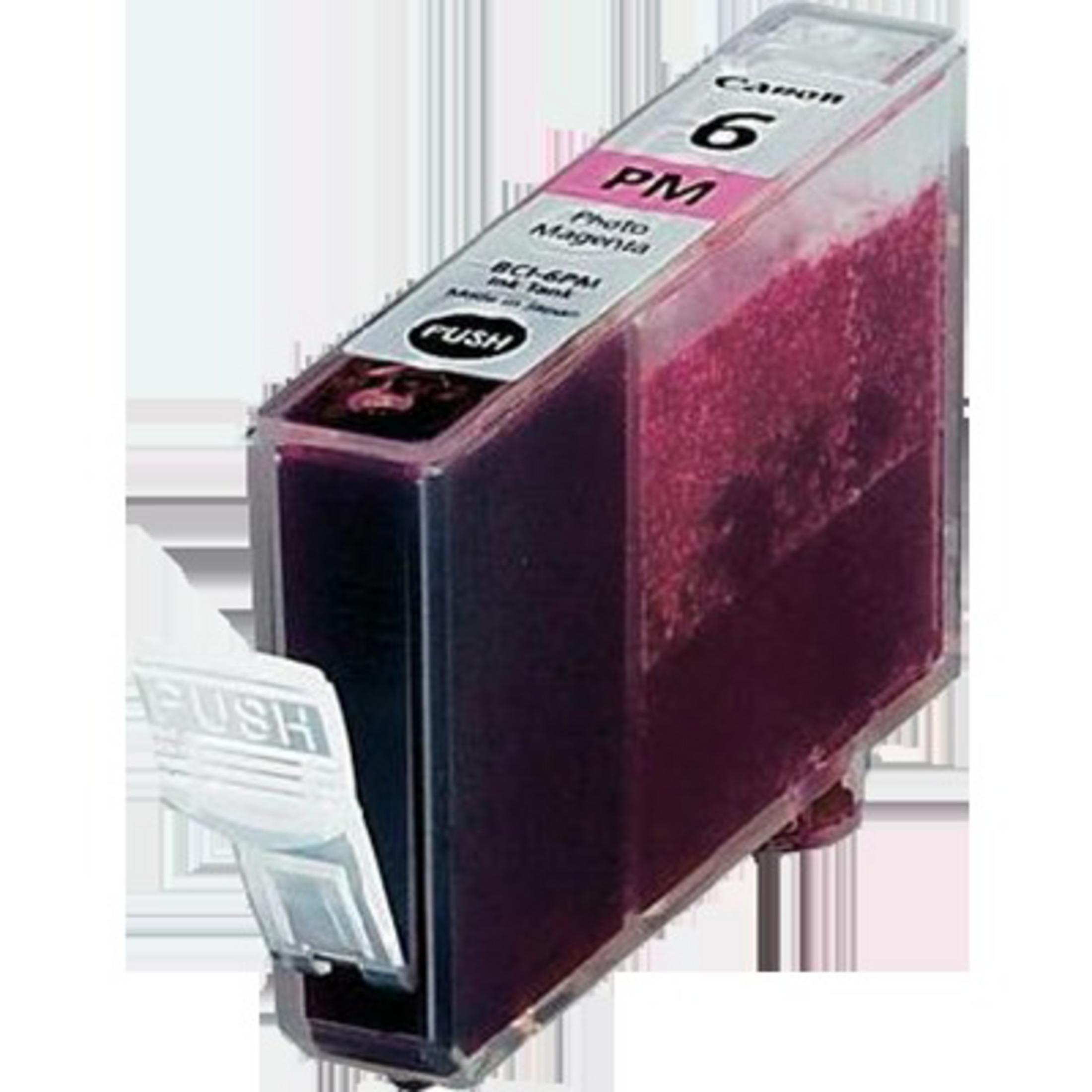 Canon foto magenta inktcartridge, gelabeld 6 en "Photo Magenta" met een duwtabblad.