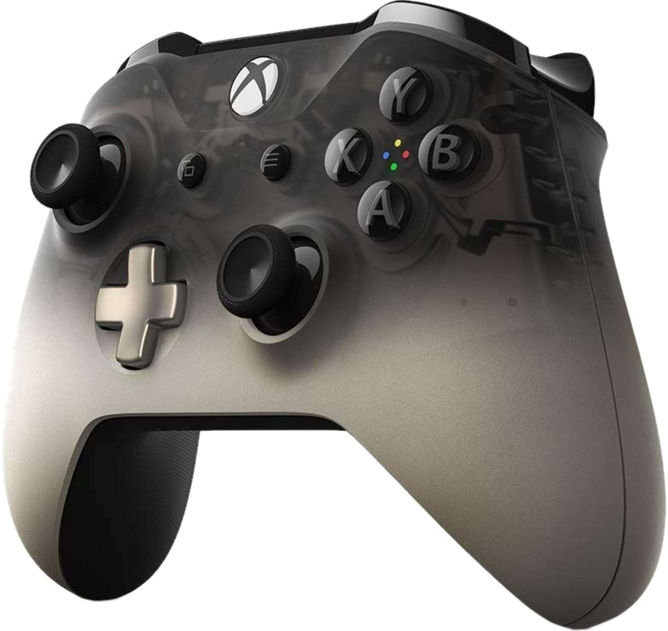 Ein durchscheinender schwarzer Xbox-Controller mit silbernem Steuerkreuz und schwarzen Knöpfen.