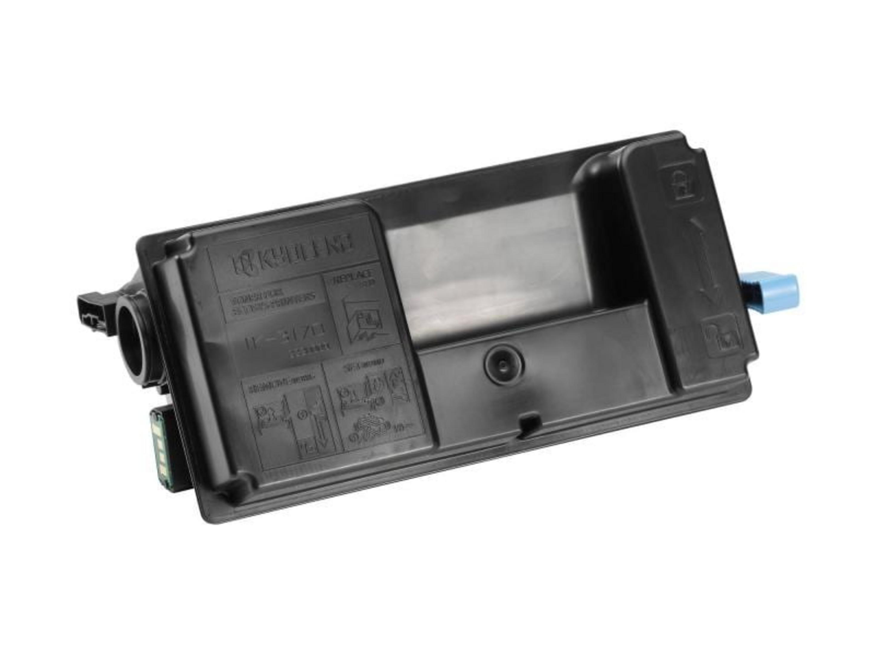 Cartouche de toner d'imprimante laser noire avec un levier bleu.