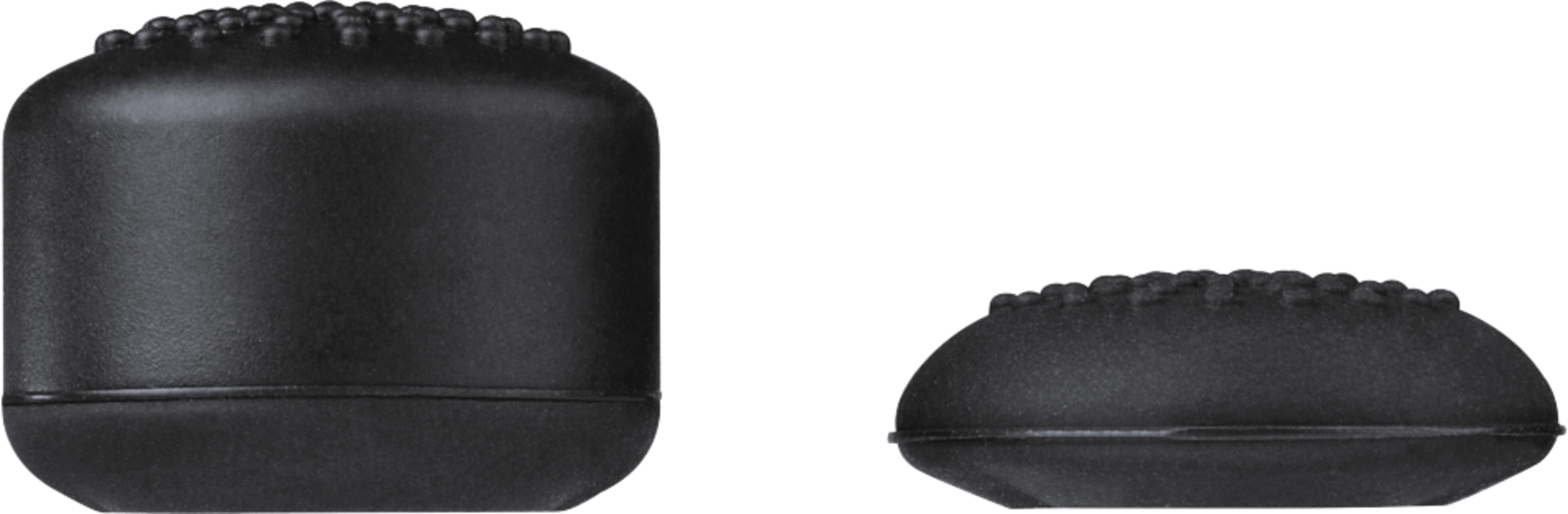 Dwa czarne nakładki na joystick. Jeden jest wysoki i cylindryczny, drugi płaski i wypukły. Oba mają uchwyty.