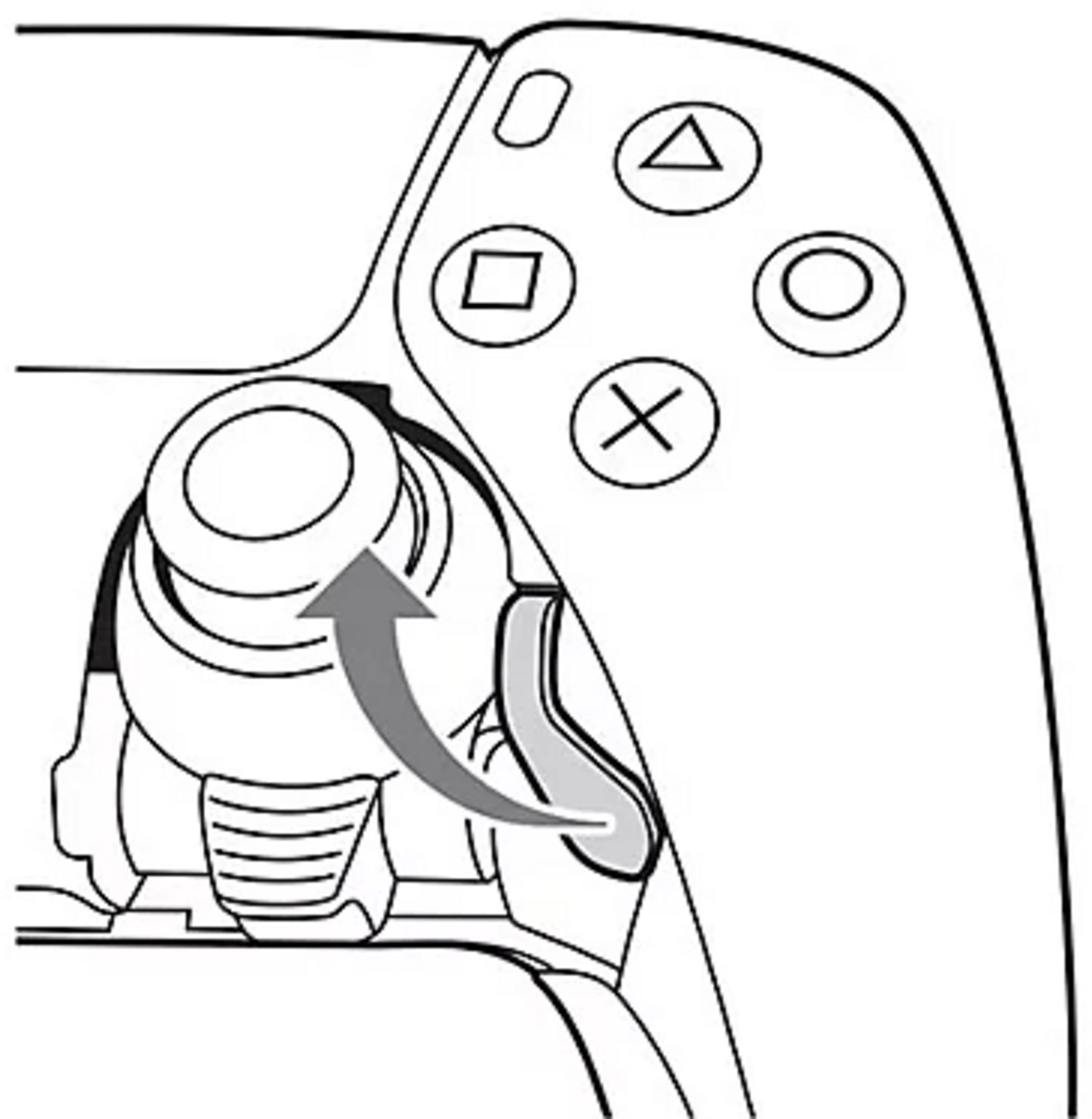 Primo piano di un controller, con una freccia che indica la rotazione.