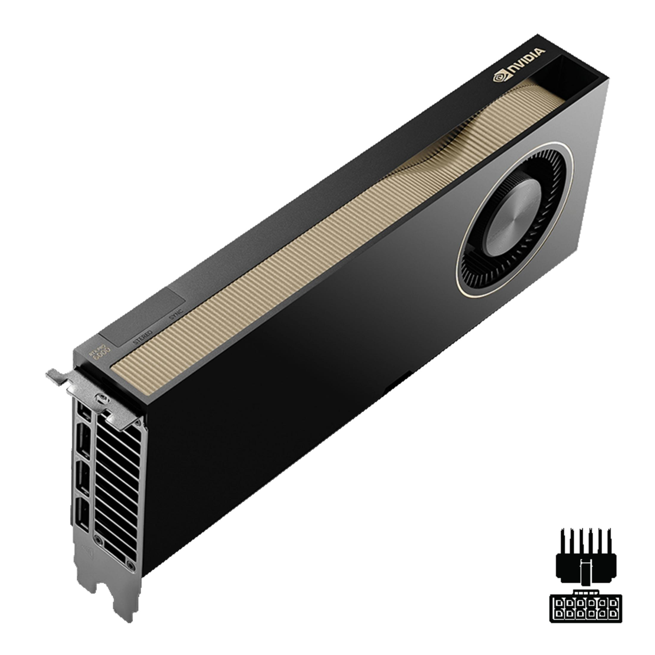 Ein schwarzer NVIDIA-Grafikprozessor mit goldenen Lamellen und Lüfter.