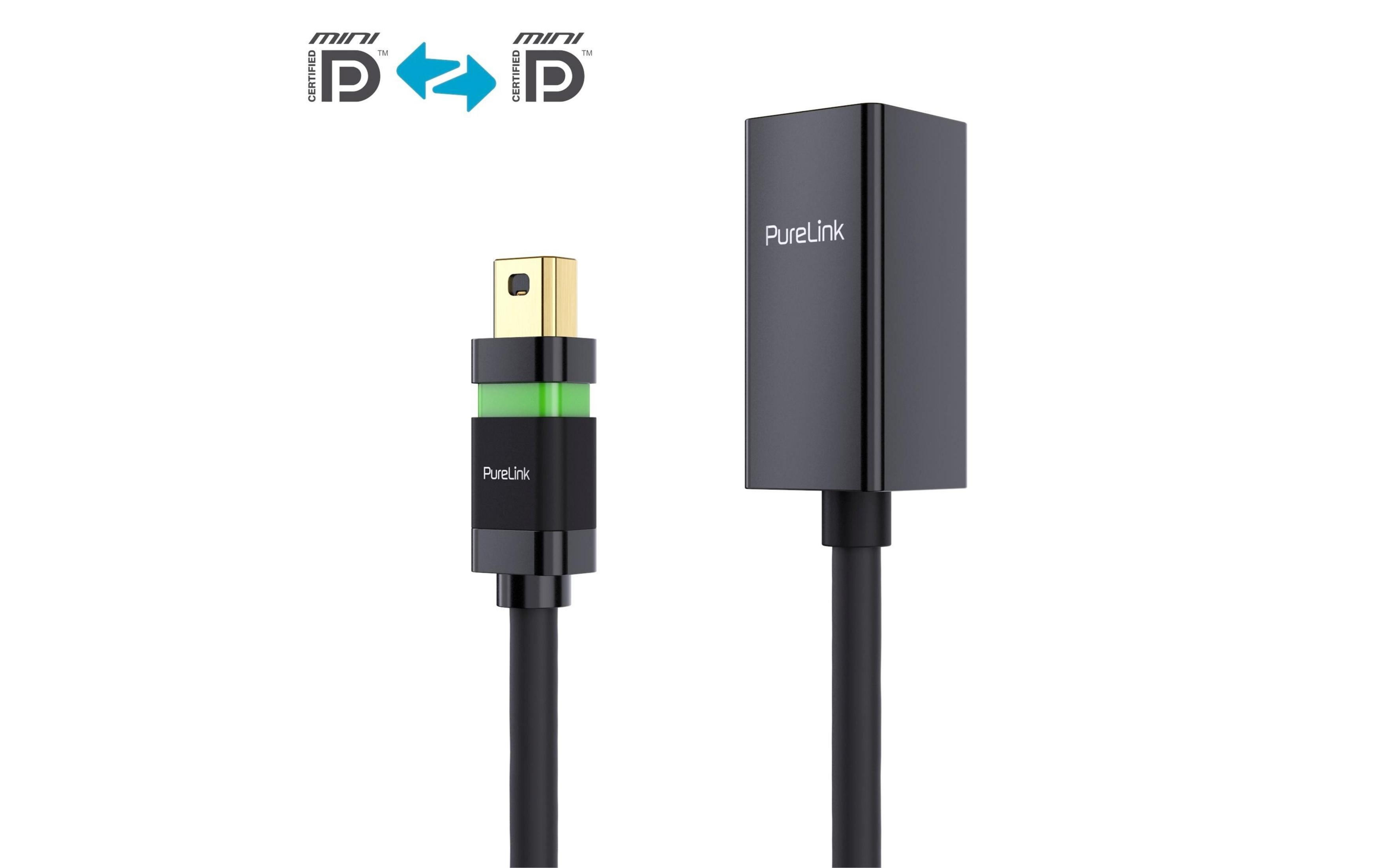Ein schwarzes Kabel mit goldenem Anschluss und grünem Akzent.