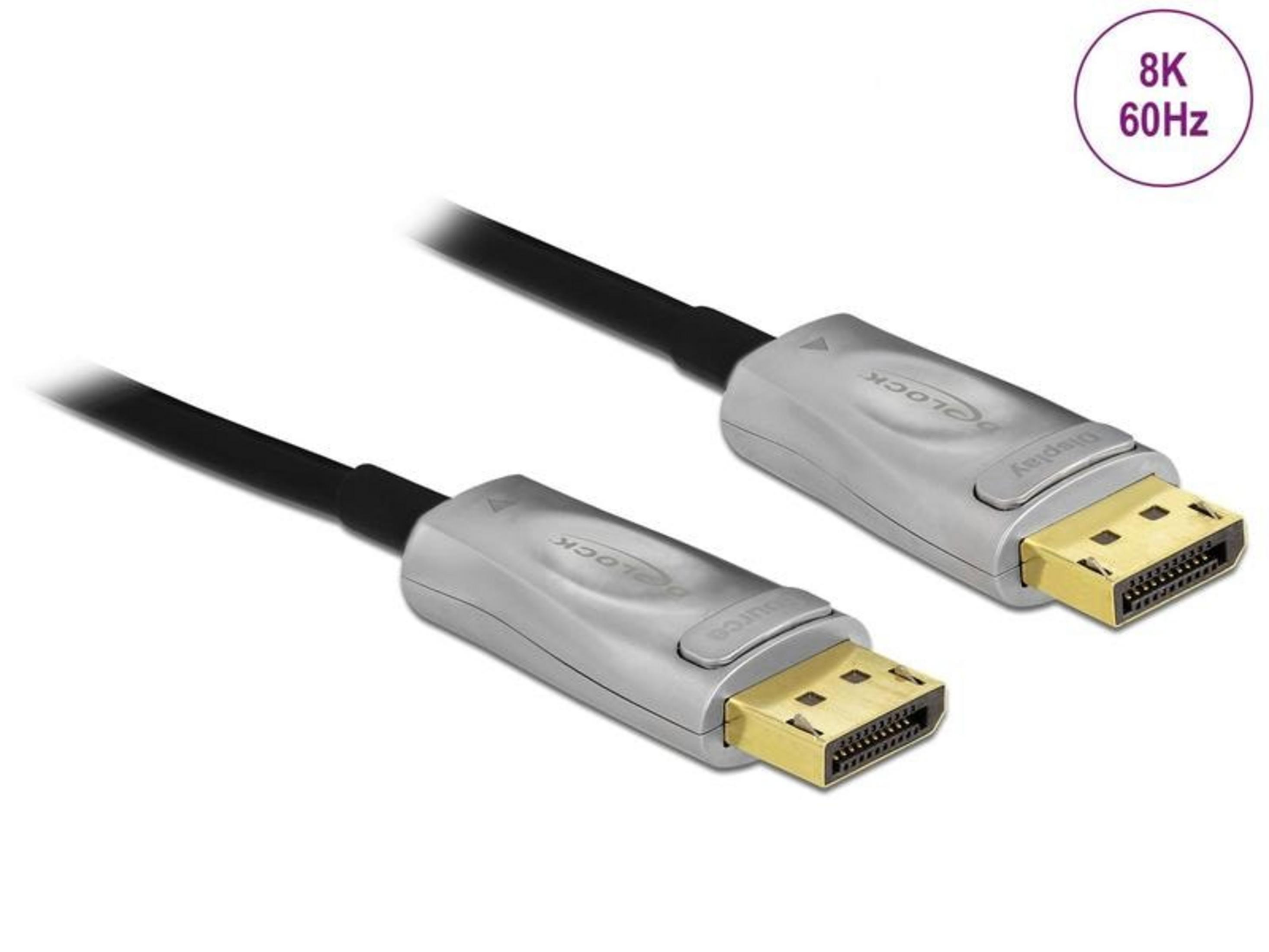 Zwei silberne DisplayPort-Kabel mit goldenen Steckern auf weißem Hintergrund.