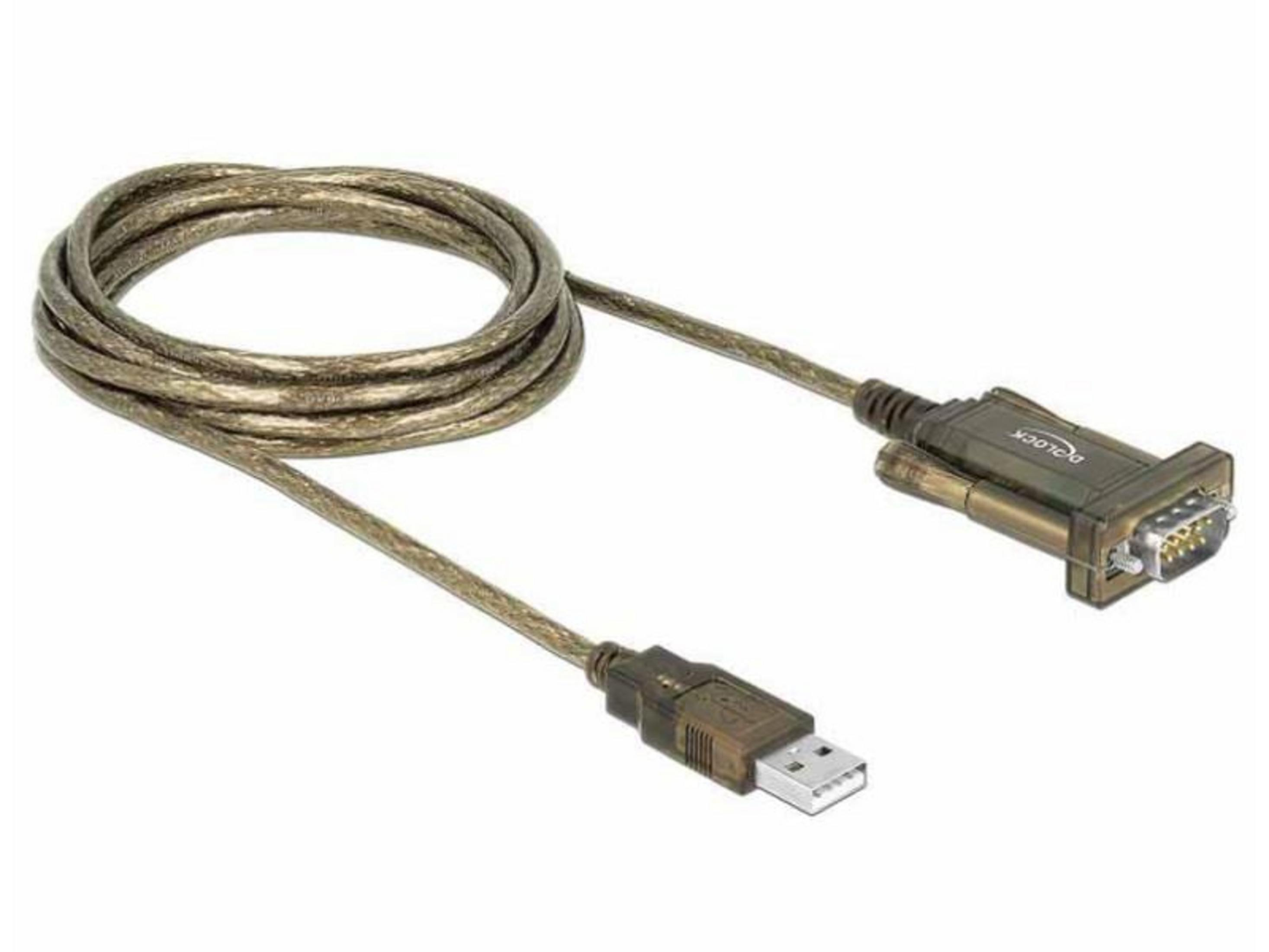 Kabel adaptera USB na szeregowy z przezroczystymi złączami.