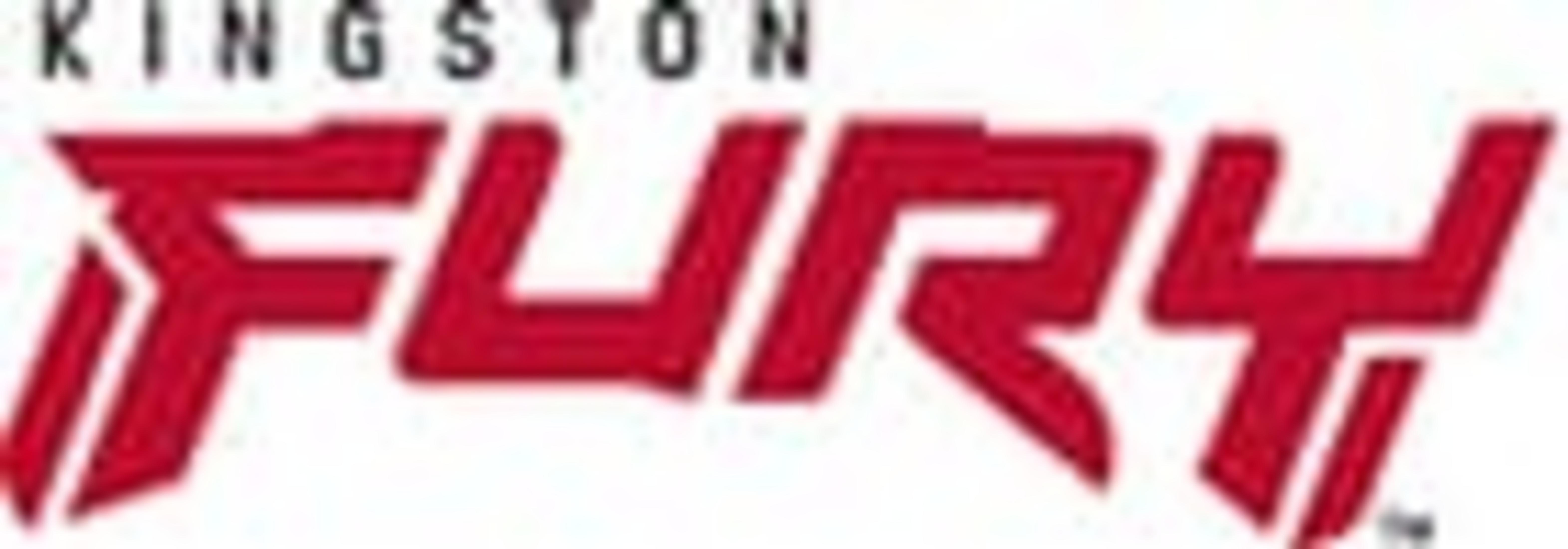 Czerwony napis Kingston Fury na białym tle.