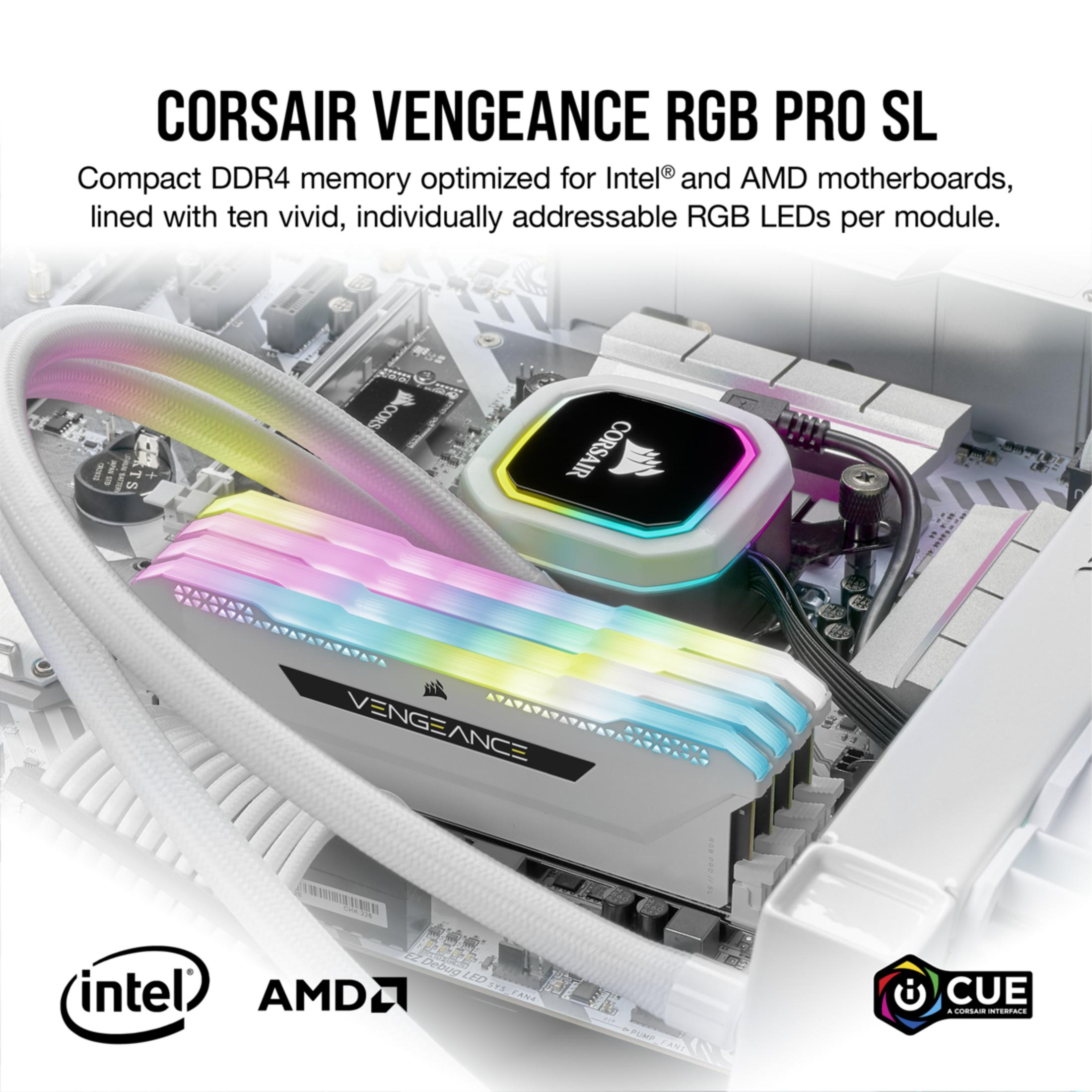 Pamięć RAM Corsair Vengeance RGB Pro SL z logo Intel i AMD na płycie głównej.