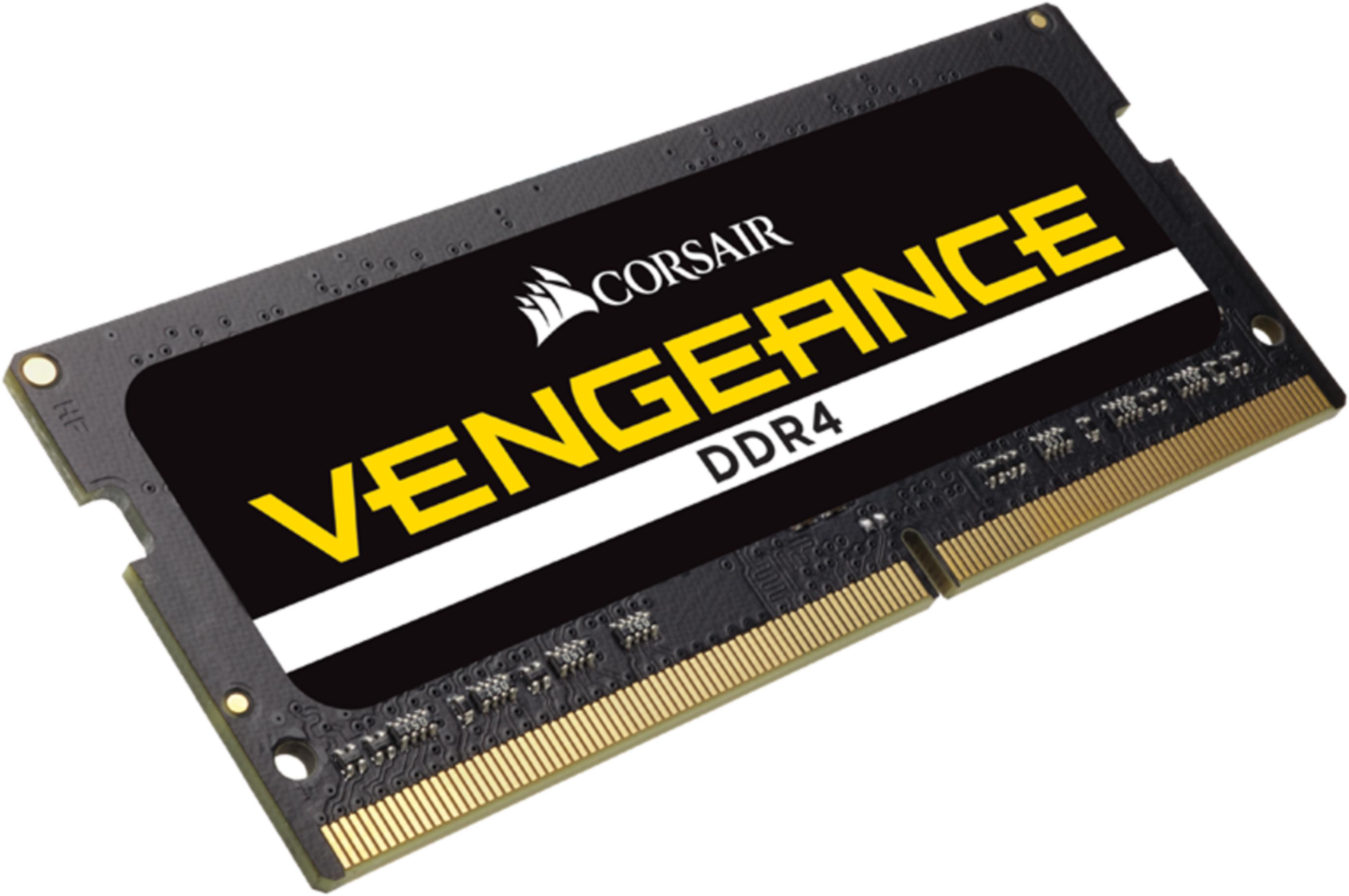 Moduł RAM DDR4 Corsair Vengeance z czarno-żółtymi oznaczeniami.