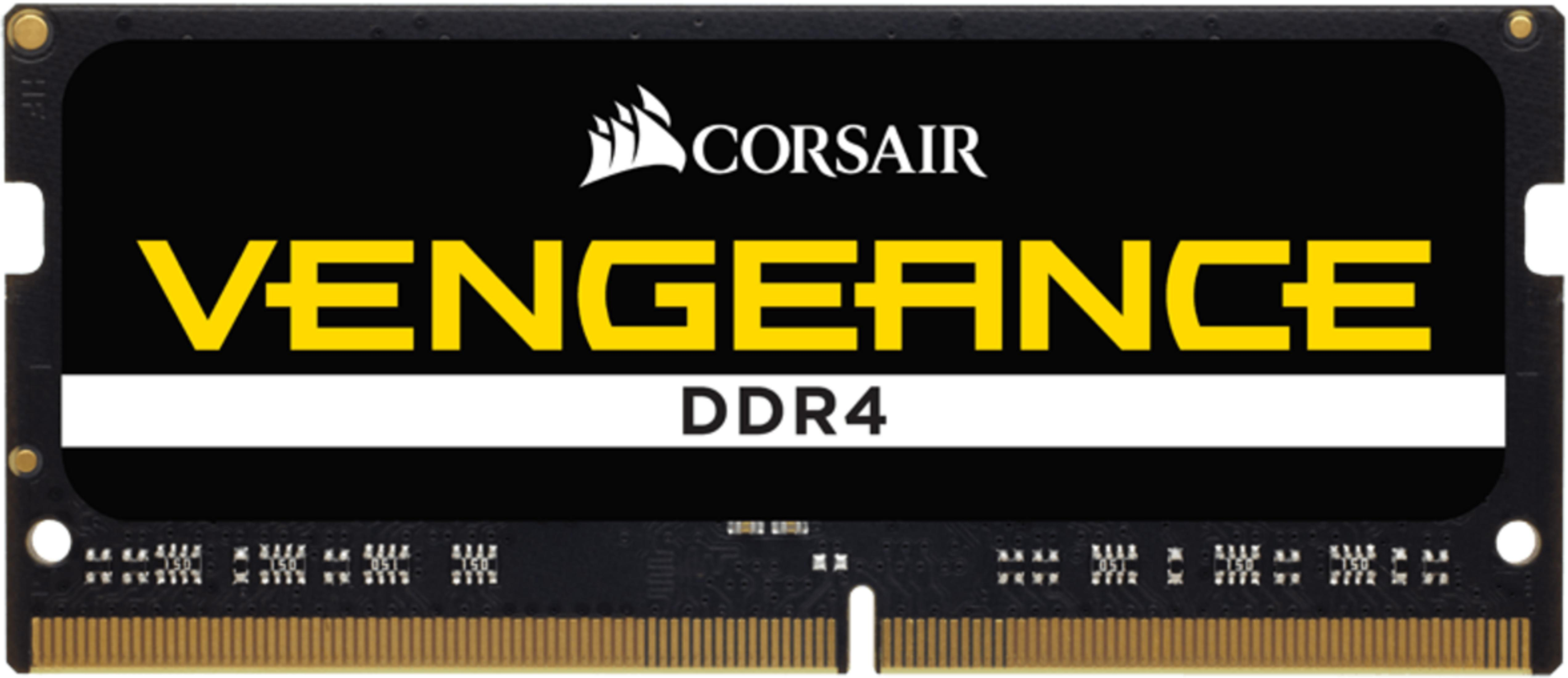 Moduł RAM Corsair Vengeance DDR4 z czarną etykietą i żółtym tekstem.