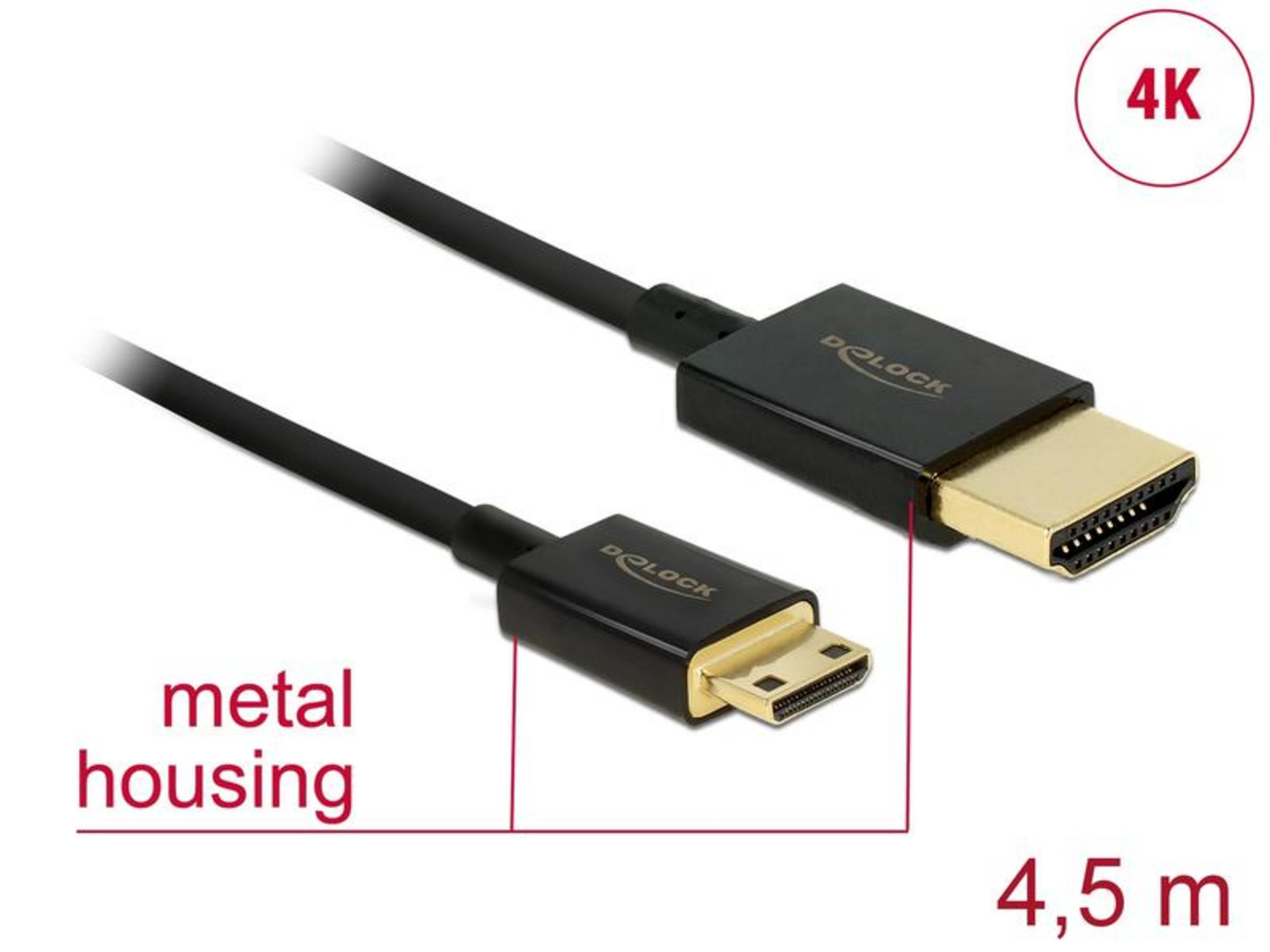 Ein schwarzes 4,5m HDMI-Kabel mit Metallgehäuse und 4K-Logo.