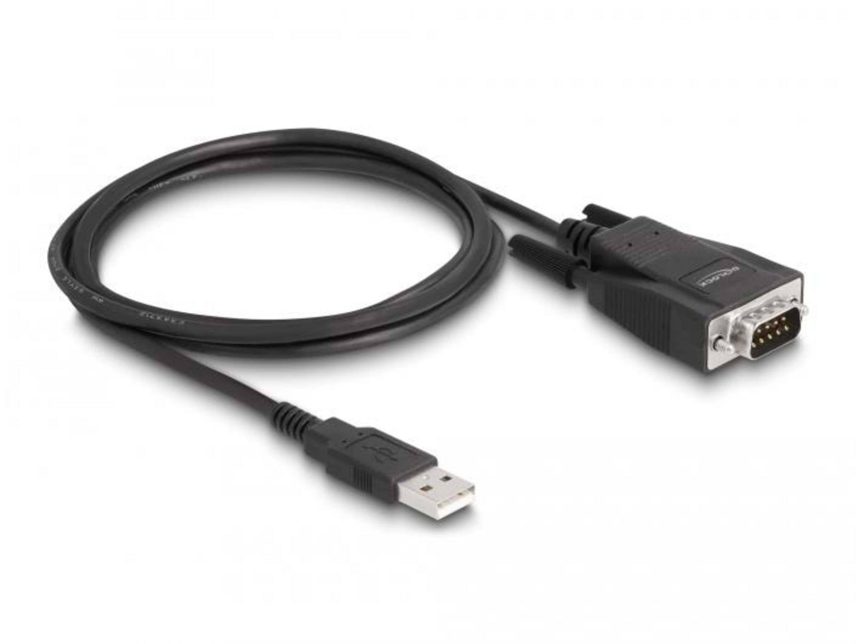 Cavo USB a RS232 nero con un connettore USB e un connettore DB9.