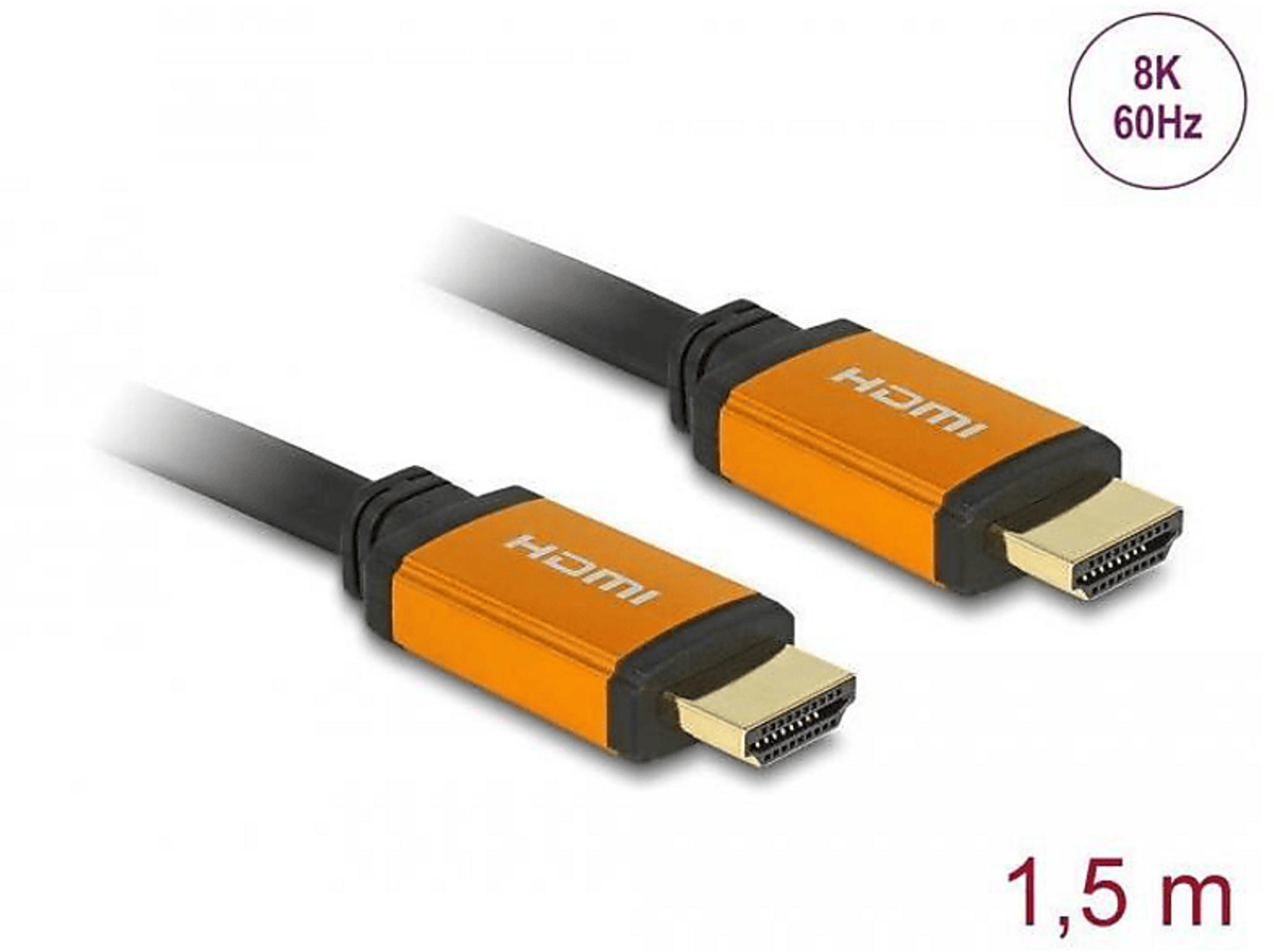 Zwei HDMI-Kabel mit orangefarbenen Anschlüssen und „8K 60Hz“-Aufdruck.